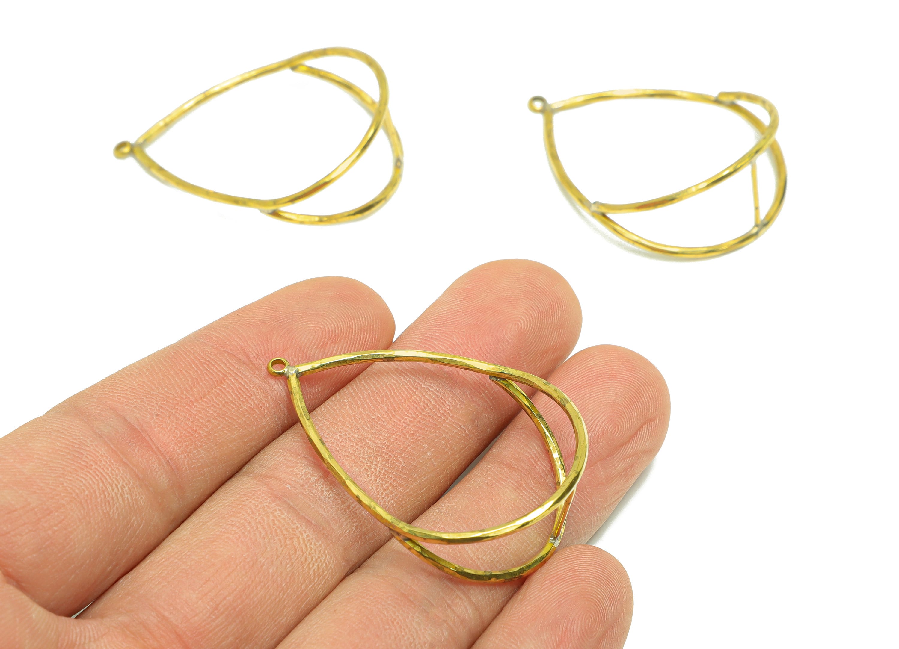 Brass Teardrop Wire Earring Charm - Brass Drop Textured Earring Charm - Geometry Earring Charm - Brass For Pendant - 39x29x1.54mm - PP9055 - DOMEDBAZAAR