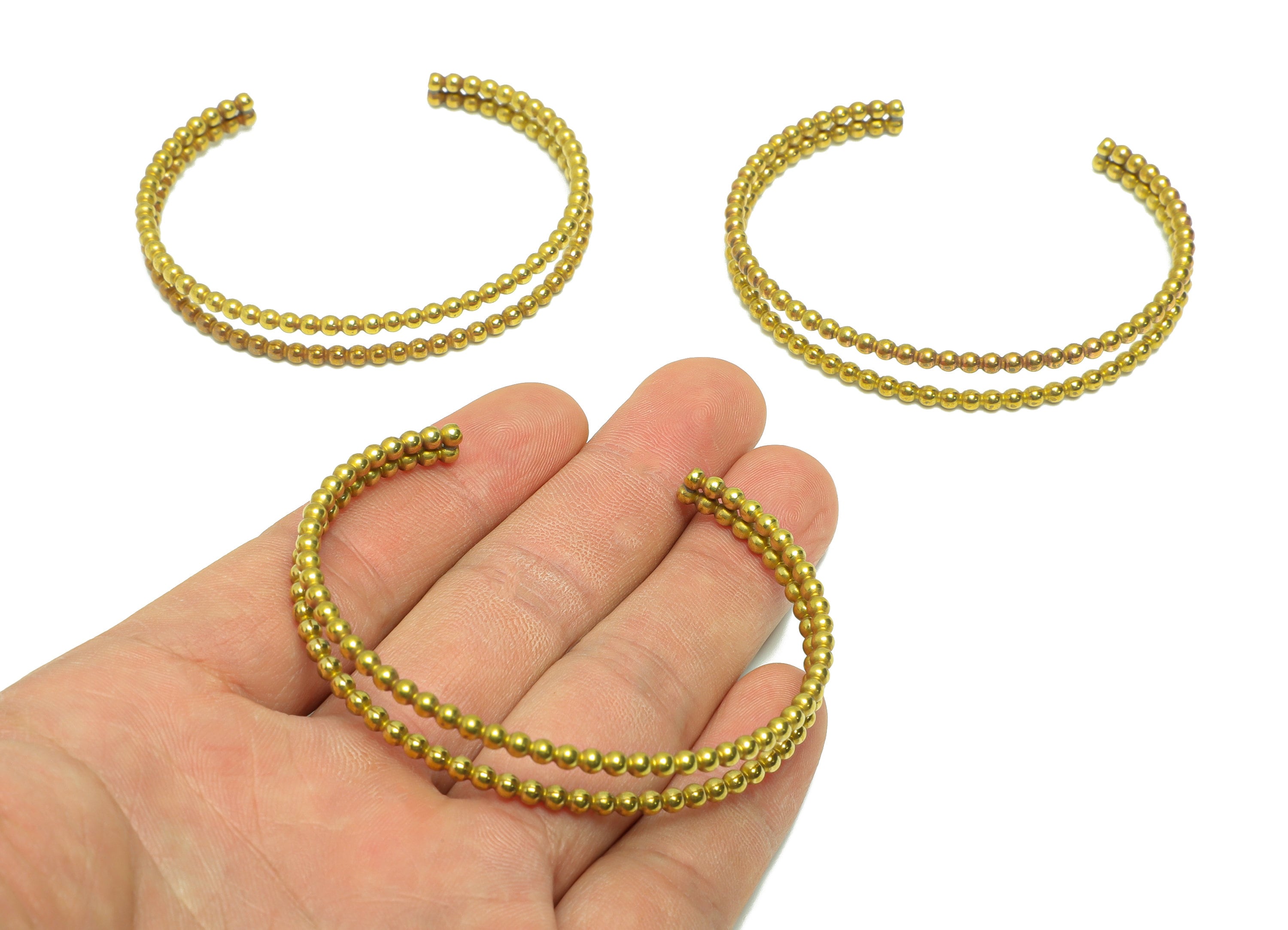 Brass Beads Bracelet - Brass Open Bracelet - Brass Beaded link Bangle -Brass Double Beads Link Bracelet - For Bracelet - 55x62x2mm - PP9058 - DOMEDBAZAAR
