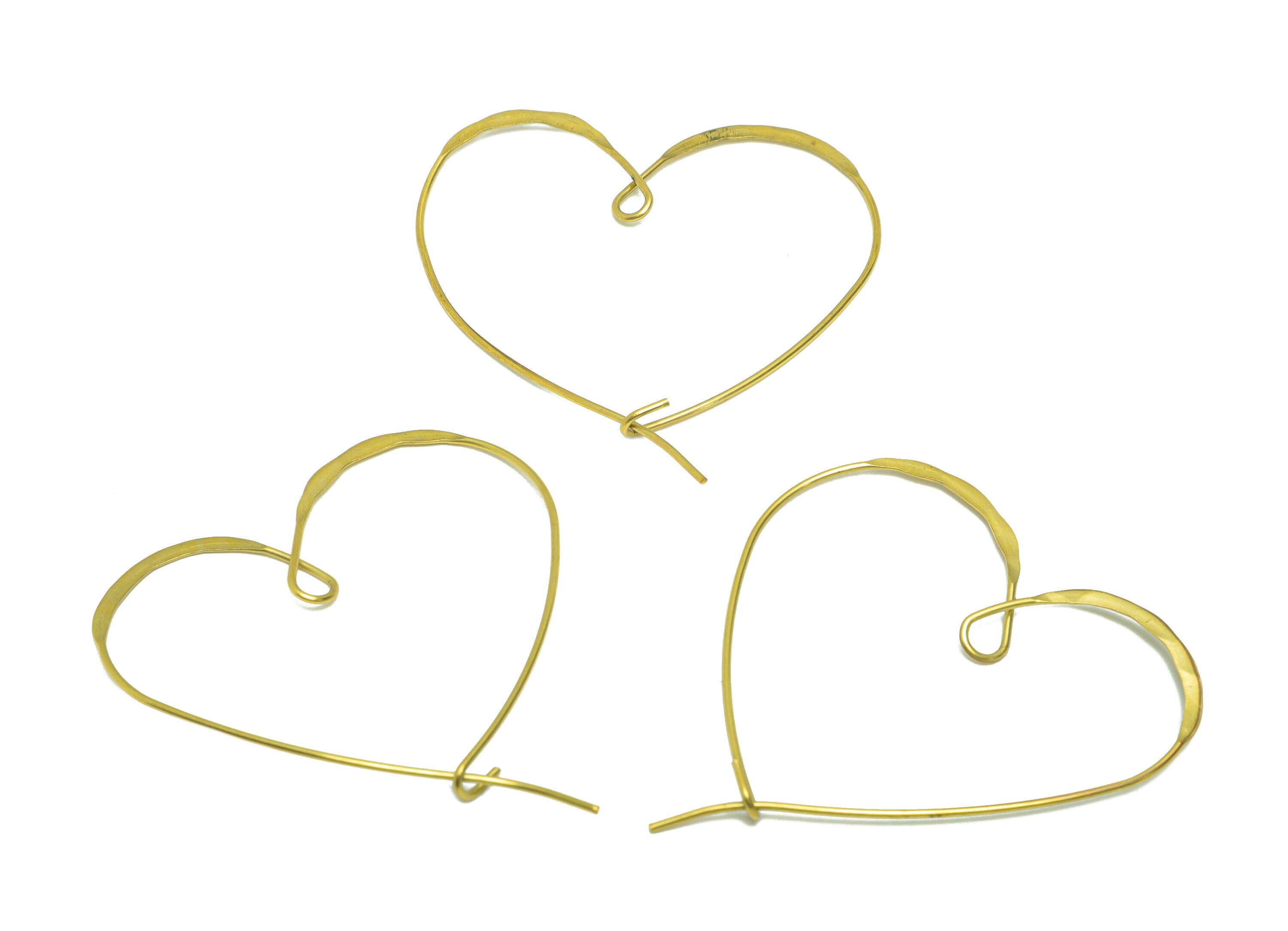 Brass Wire Heart Hoop Earring - Brass Heart Ear Wire Earring - Hammered Heart Wire Earring - Hammered Ear Wire Hoop - 46x43x0.8mm - PP9048 - DOMEDBAZAAR
