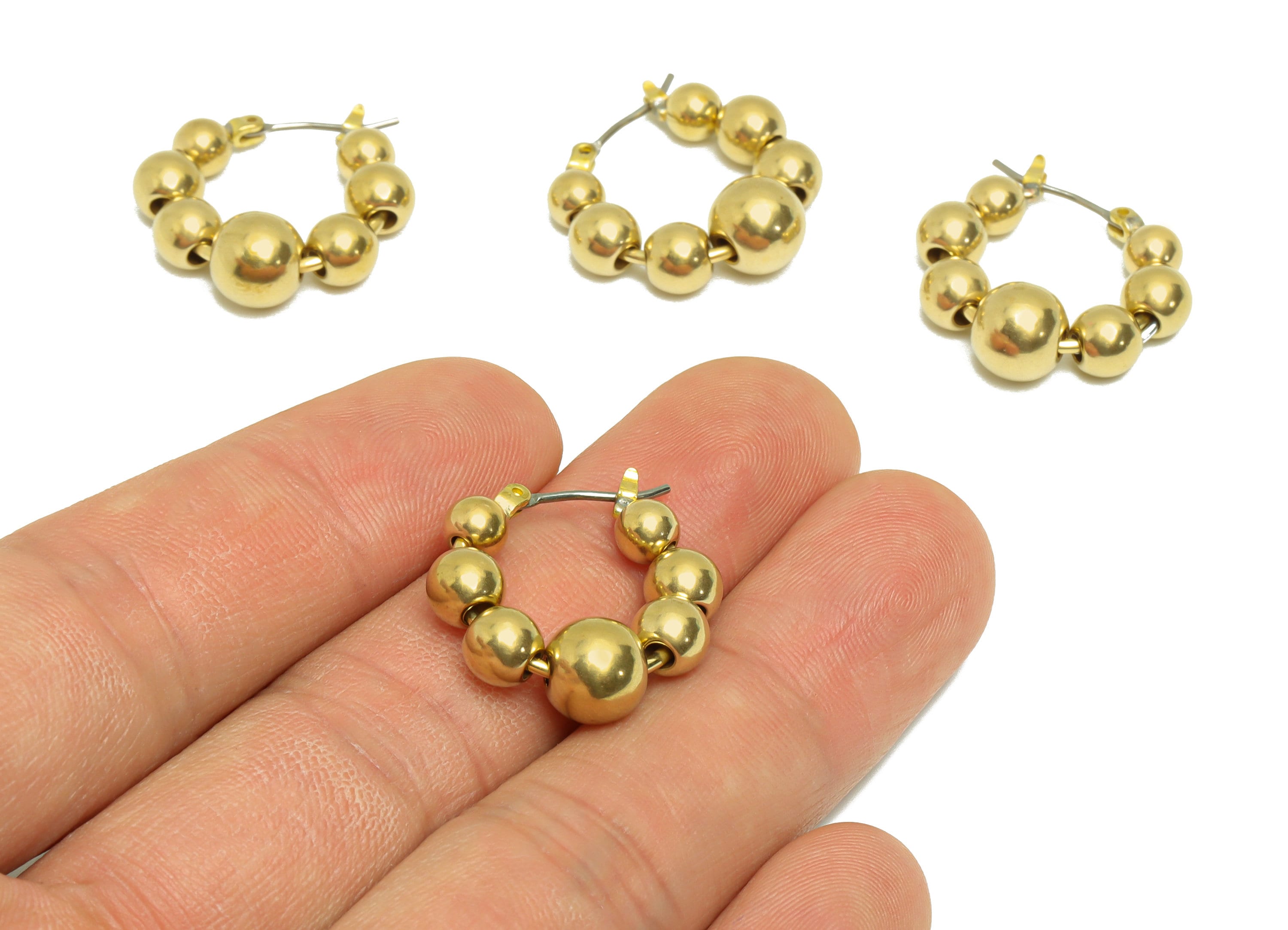 Brass Beads Hoop Earring - Raw Brass Hinged Back Earring - Brass Ball Hinged Back Earring - Hoop Hinged Back Earring - 21x21x4.74mm - PP9475 - DOMEDBAZAAR