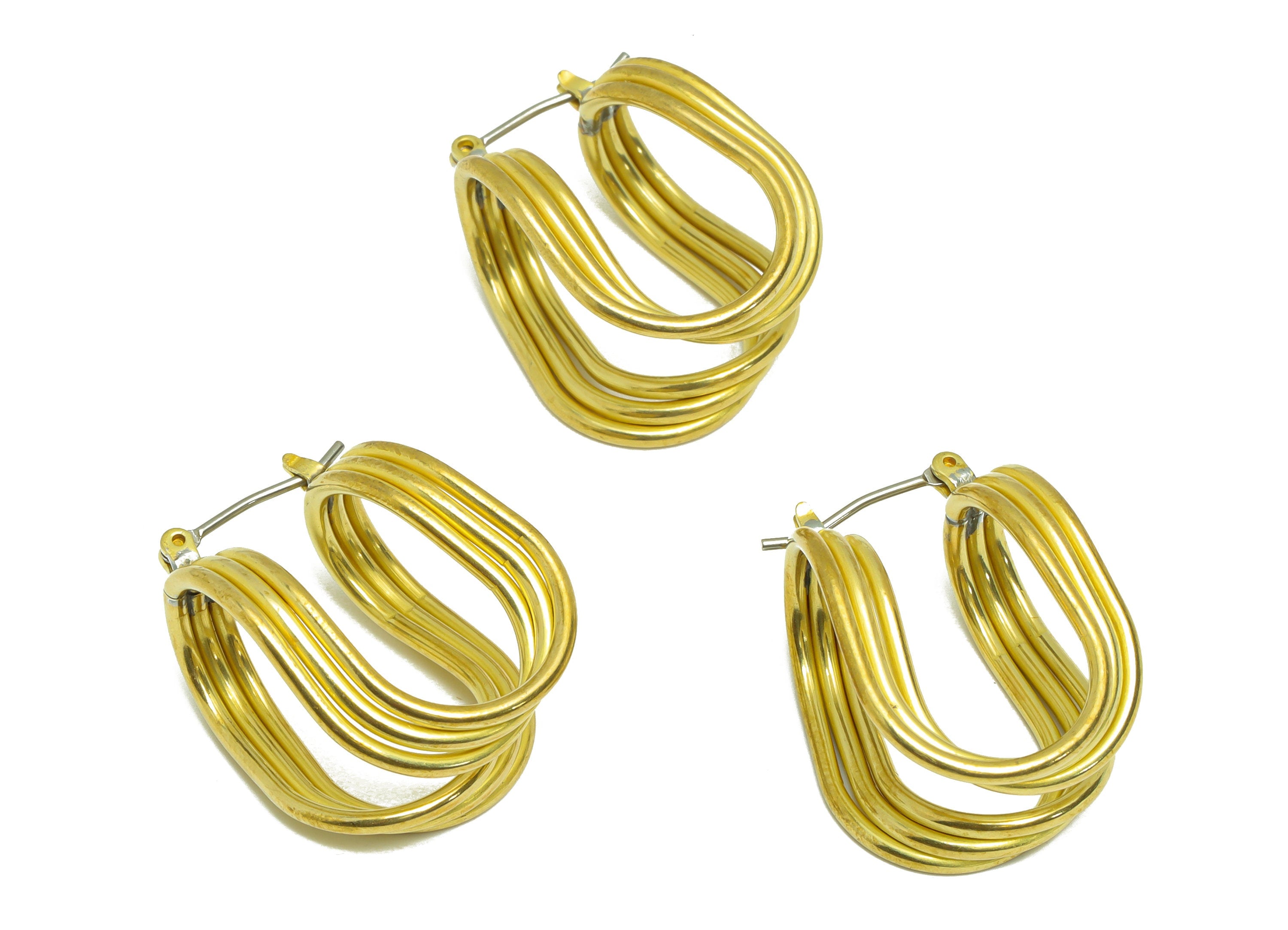 Brass Wire Hoop Earring - Raw Brass Hinged Back Earring - Brass Twisted Hinged Back Earring - Wire Bent Earring - 25x17x15mm - PP9478 - DOMEDBAZAAR