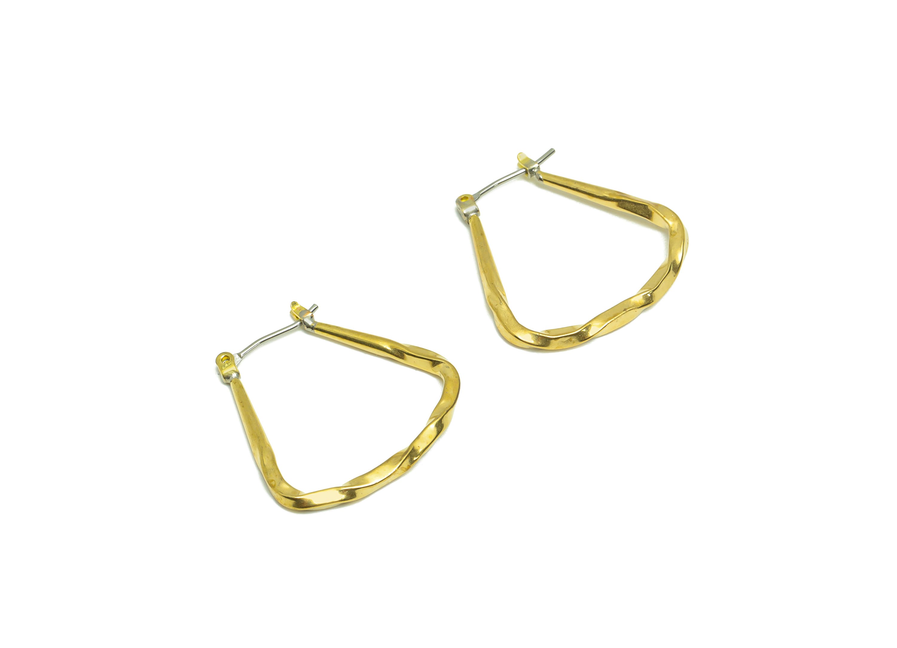 Brass Wire Hoop Earring - Raw Brass Hinged Back Earring - Brass Twisted Hinged Back Earring - Wire Trapezoid Earring - 25x24x2.08mm - PP9378 - DOMEDBAZAAR