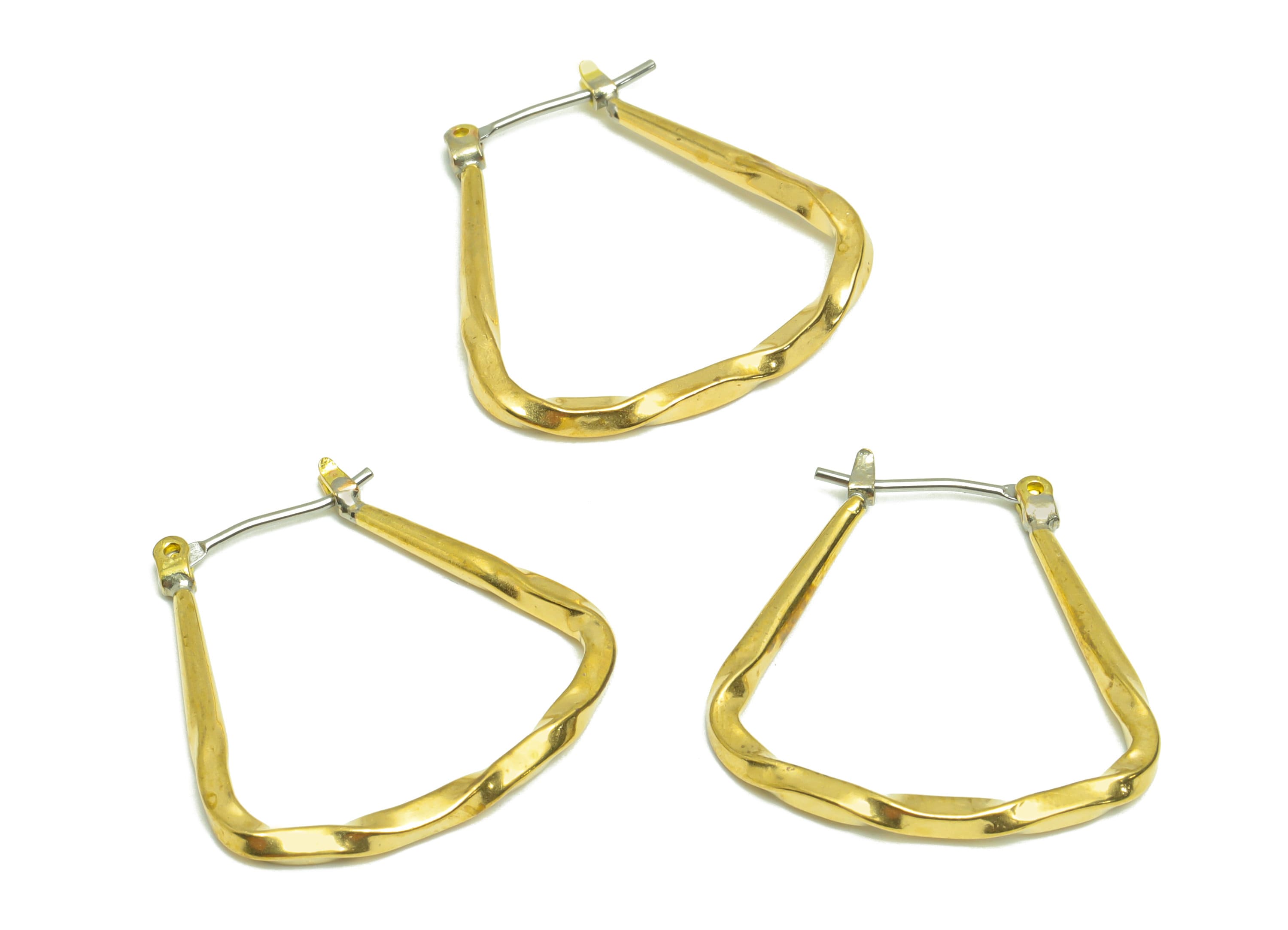 Brass Wire Hoop Earring - Raw Brass Hinged Back Earring - Brass Twisted Hinged Back Earring - Wire Trapezoid Earring - 25x24x2.08mm - PP9378 - DOMEDBAZAAR