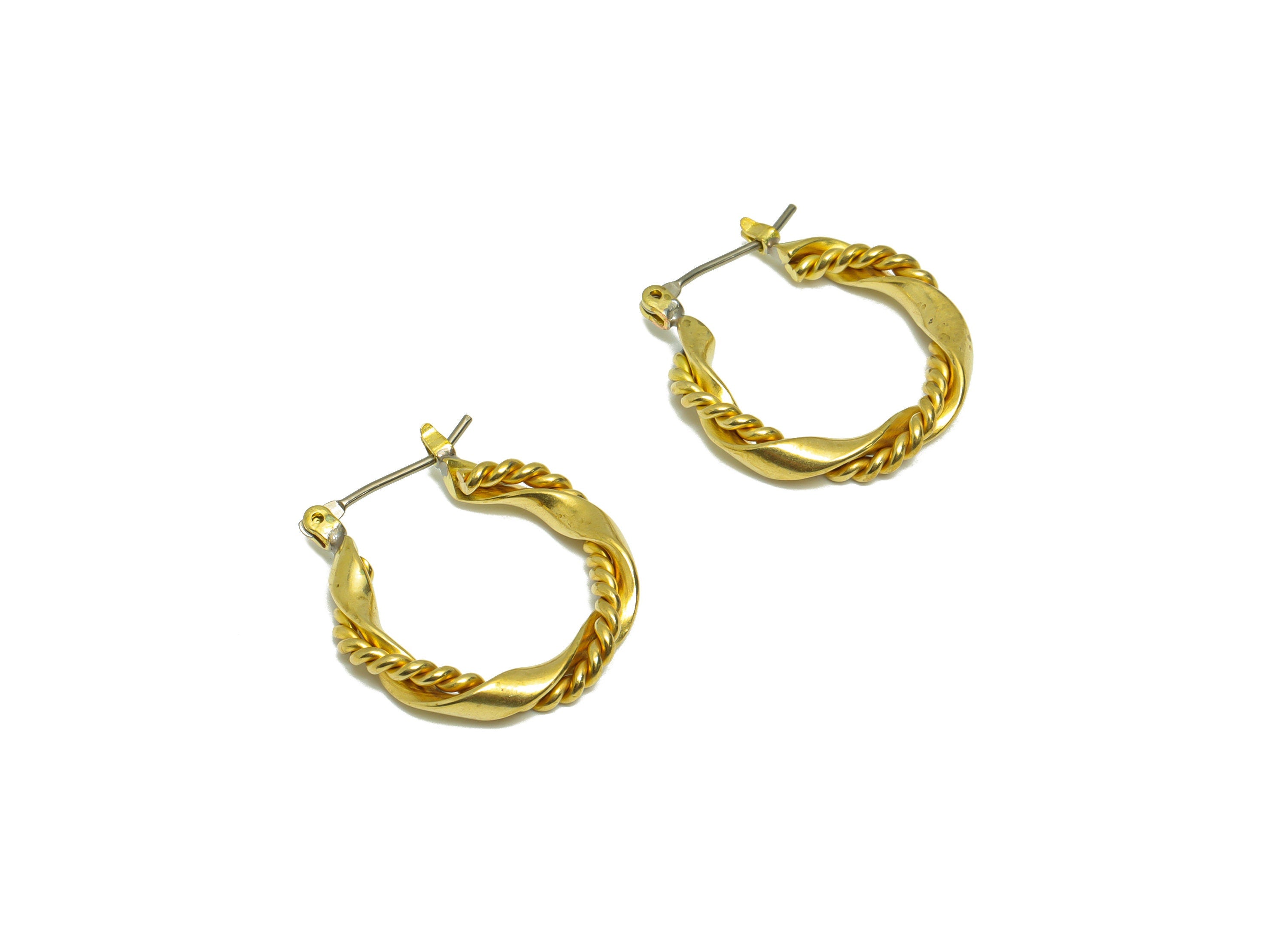 Brass Rope Wire Hoop Earring - Raw Brass Hinged Back Earring - Brass Twisted Hinged Back Earring - Wire Hoop Earring - 23x21x3.5mm - PP9477 - DOMEDBAZAAR