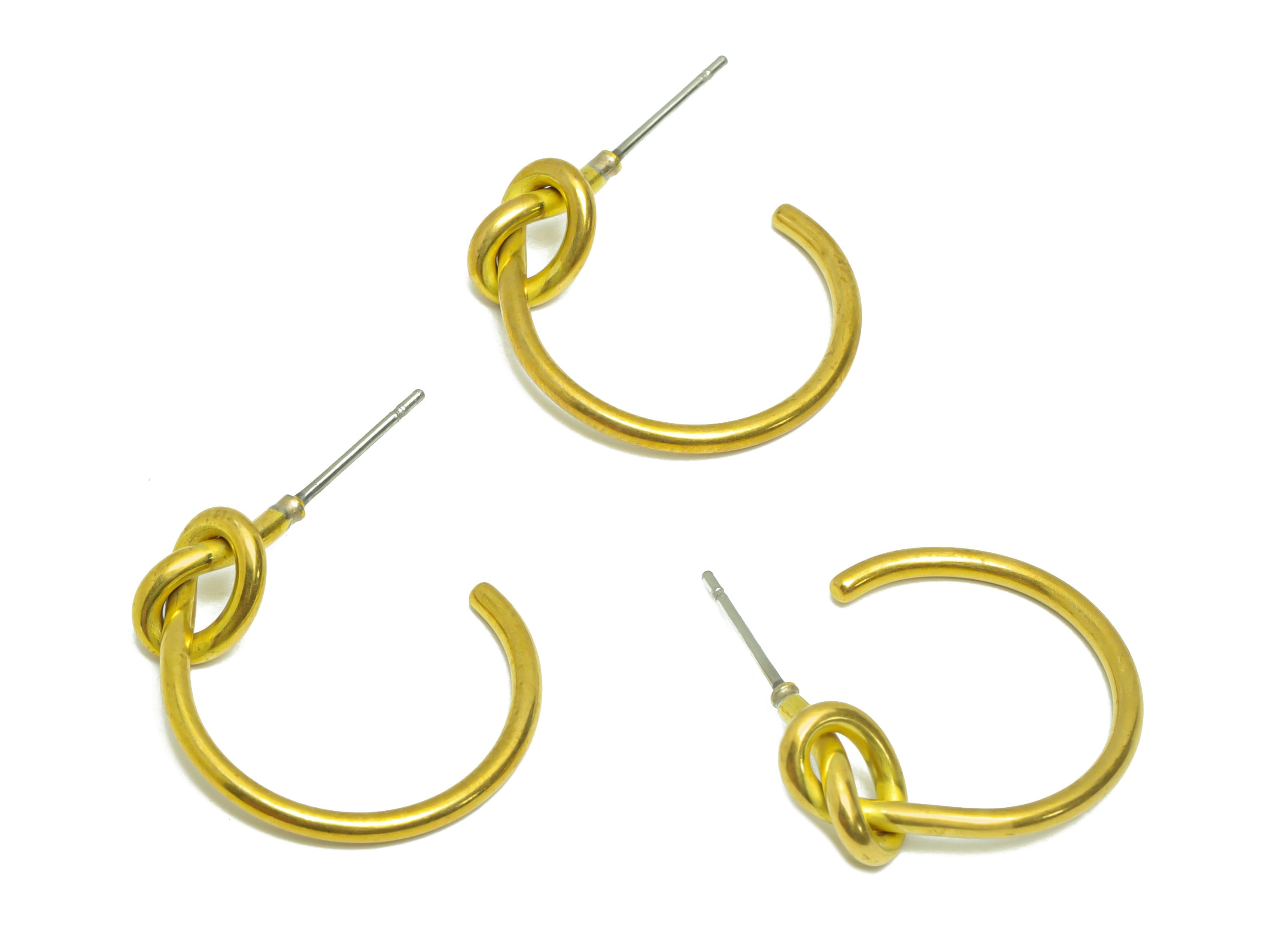 Brass Knot C Hoop Earring Post - Brass Hoop Knot Earring Stud - Brass Open Hoop Knot Earring Stud - Raw Brass Post - 28x22x1.55mm - PP9381 - DOMEDBAZAAR
