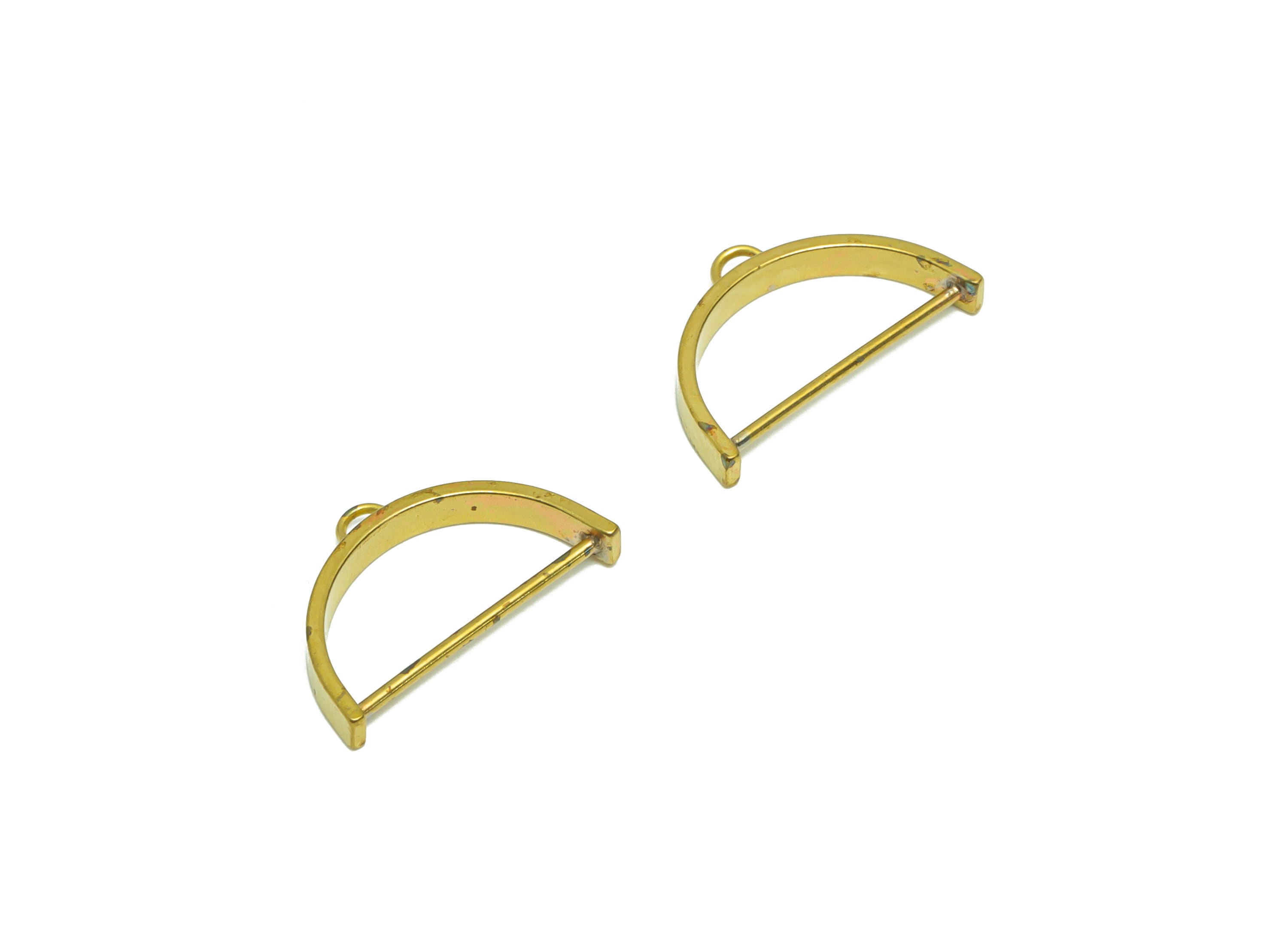 Brass Hoop Earring Charm - Raw Brass Half Moon Earring Charm - Semi Circle Earring Charm - Brass Domed Pendant - 11.39x18.49x2.35mm - PP9385 - DOMEDBAZAAR