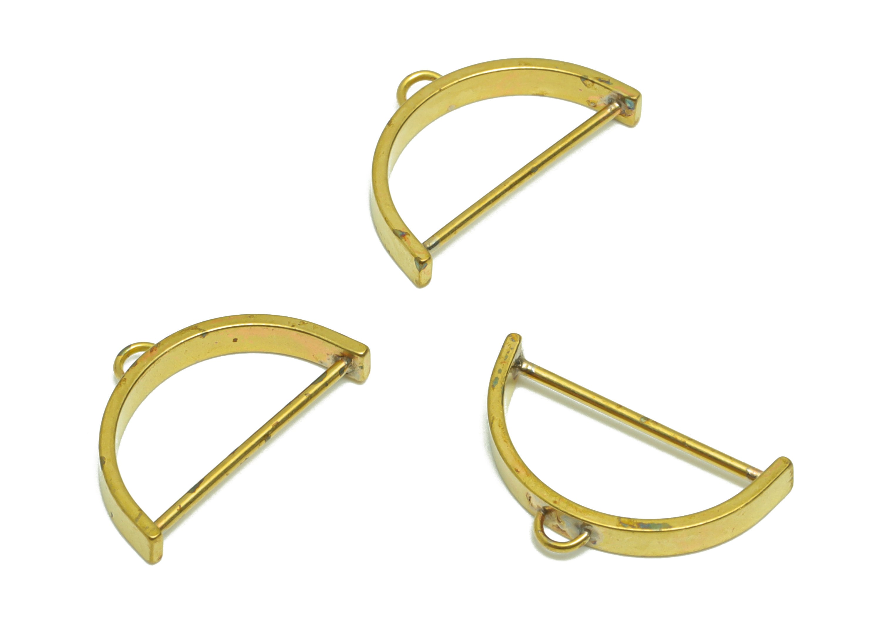 Brass Hoop Earring Charm - Raw Brass Half Moon Earring Charm - Semi Circle Earring Charm - Brass Domed Pendant - 11.39x18.49x2.35mm - PP9385 - DOMEDBAZAAR