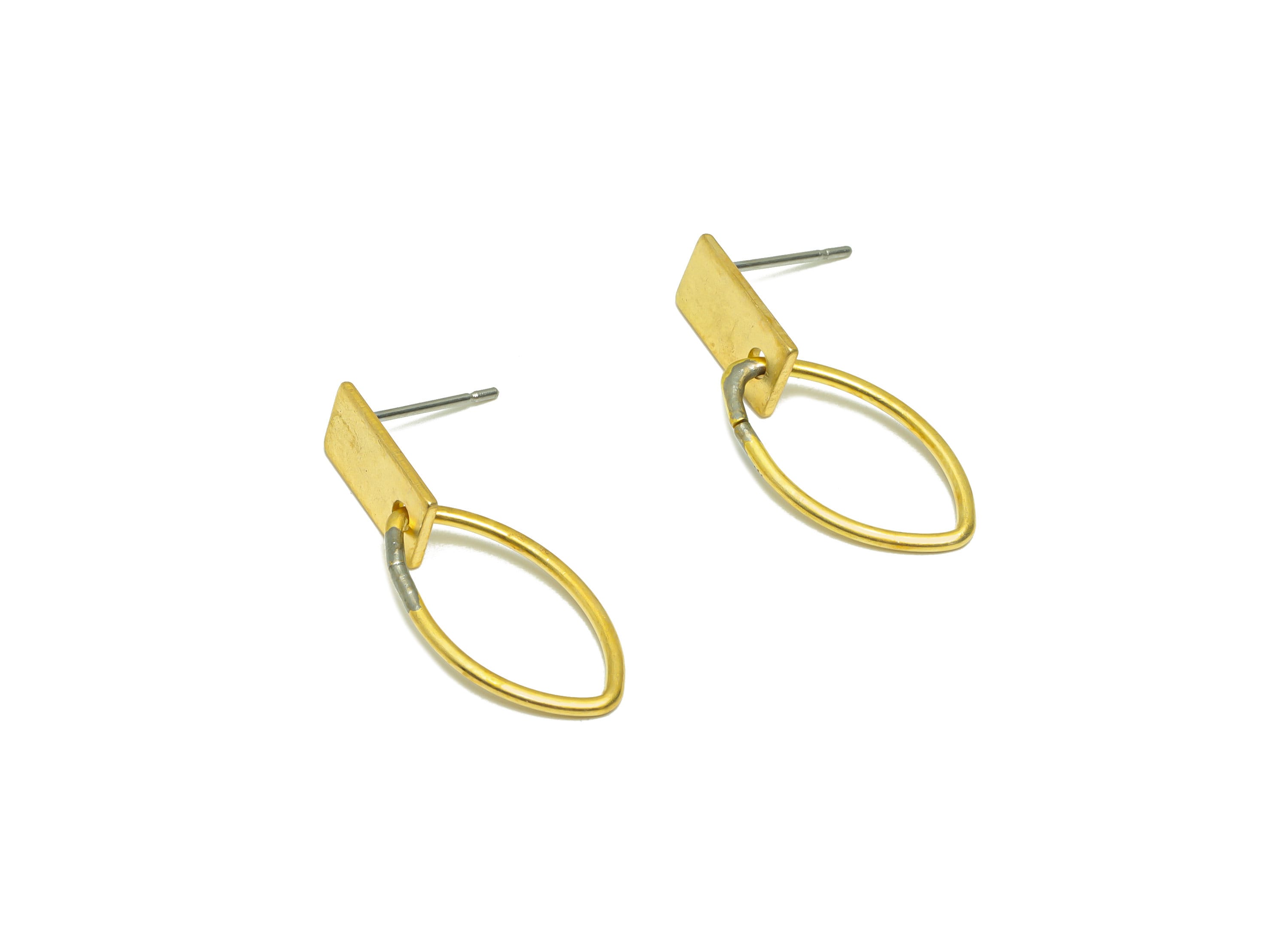 Brass Marquise Dangle Earring Post - Brass Rectangle Earring Stud - Brass Eye Earring Post - Brass Geometry Earring Post - 29x11x1mm -PP9133 - DOMEDBAZAAR