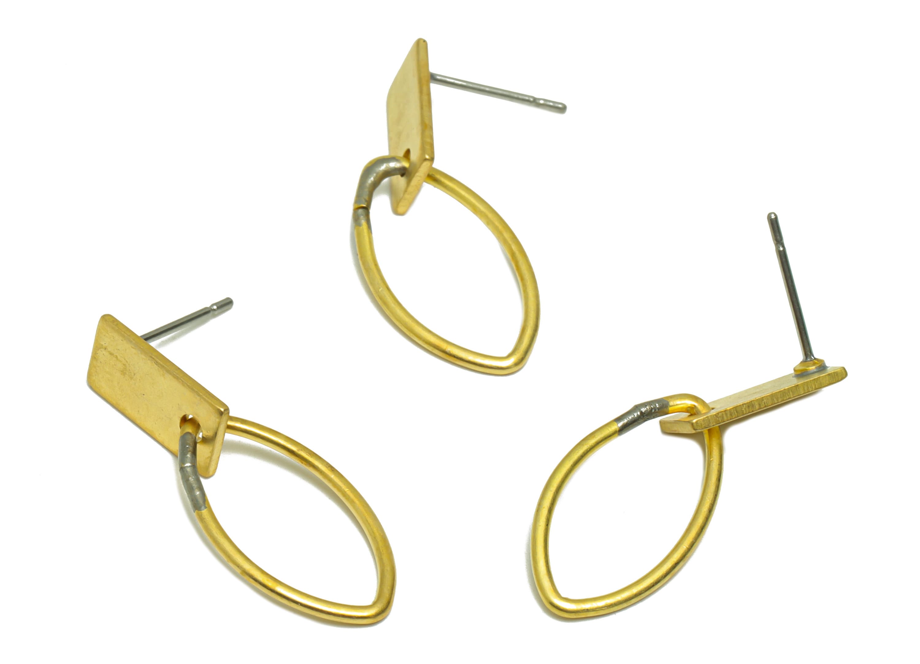 Brass Marquise Dangle Earring Post - Brass Rectangle Earring Stud - Brass Eye Earring Post - Brass Geometry Earring Post - 29x11x1mm -PP9133 - DOMEDBAZAAR