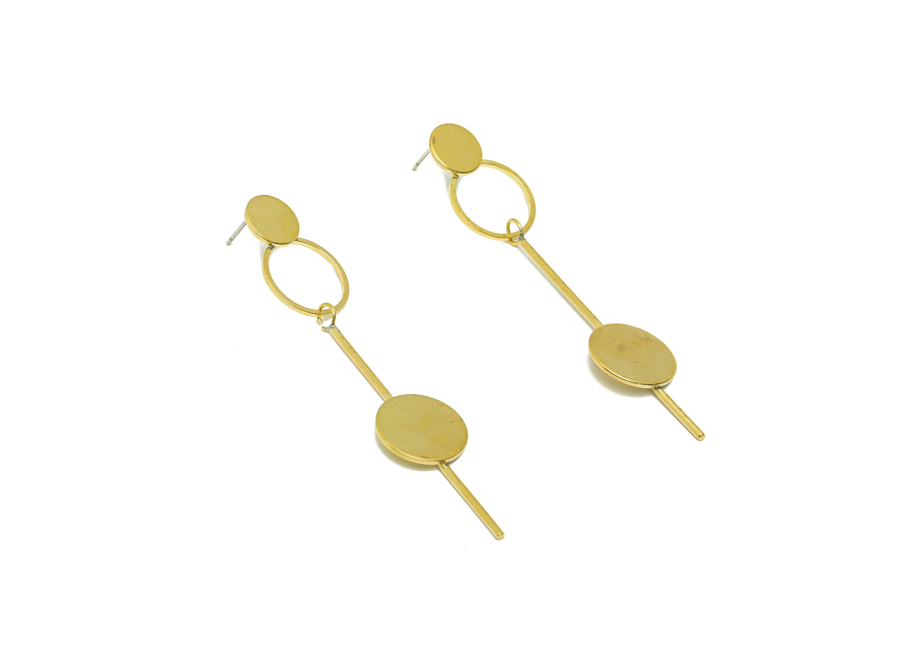 Brass Round Dangle Earring Post - Brass Double Circle Earring Stud - Brass Ring Wire Earring Post - Stick Earring Post - 70x15x16mm - PP9127 - DOMEDBAZAAR