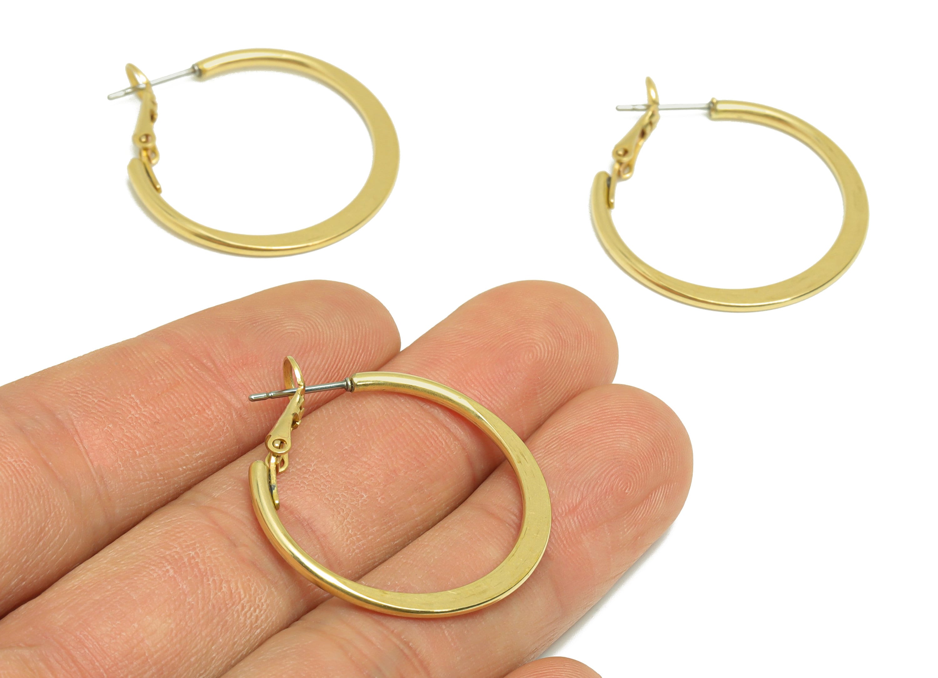 30mm Brass Hammered Hoop Earring - Raw Brass Clasp Back Earring - Hammered Clasp Back Earring - Hoop Clasp Earring - 30x 30x1mm - PP9155-30 - DOMEDBAZAAR