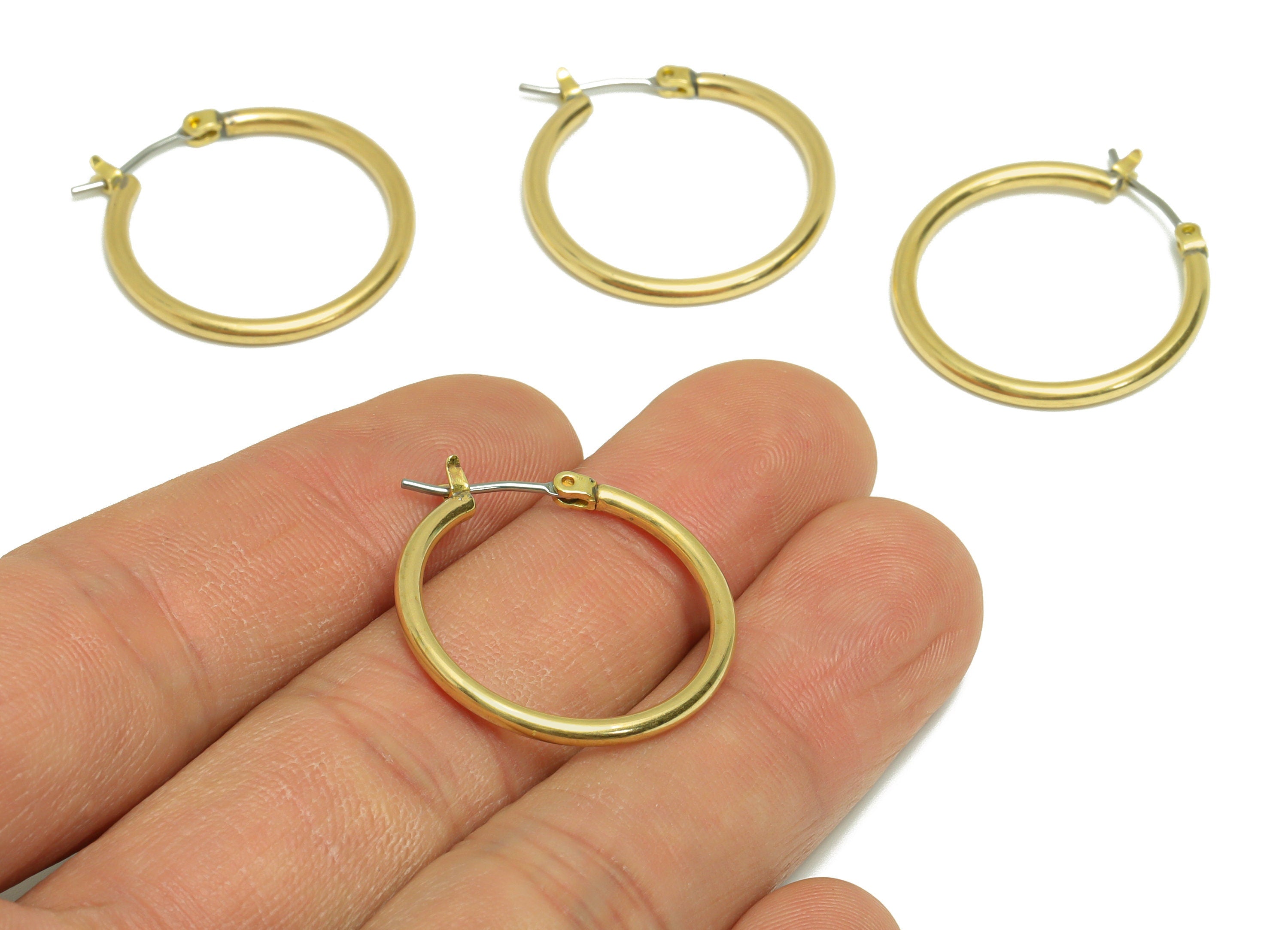 25mm Round Wire Hoop Earring - Raw Brass Hinged Back Earring - Brass Circle Hinged Back Earring - Wire Hoop Earring - 25x25x2mm - PP9154-25 - DOMEDBAZAAR