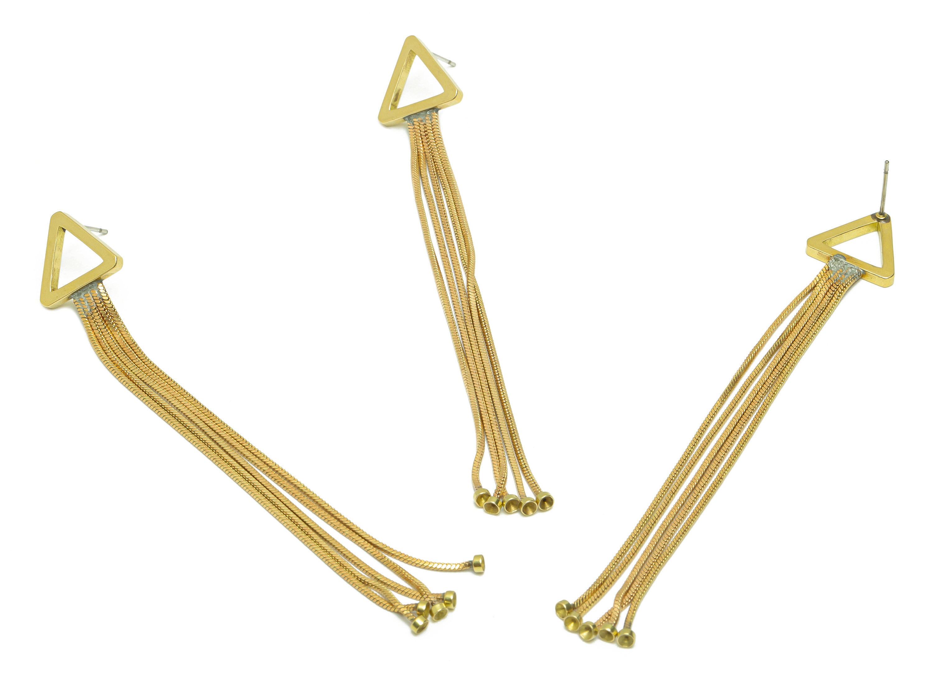 Brass Tassel Chain Earring Post - Raw Brass Dangle Triangle Wire Earring - Chain Earring Post - Tassel Earring Post - 92.87x14x2mm - PP9131 - DOMEDBAZAAR