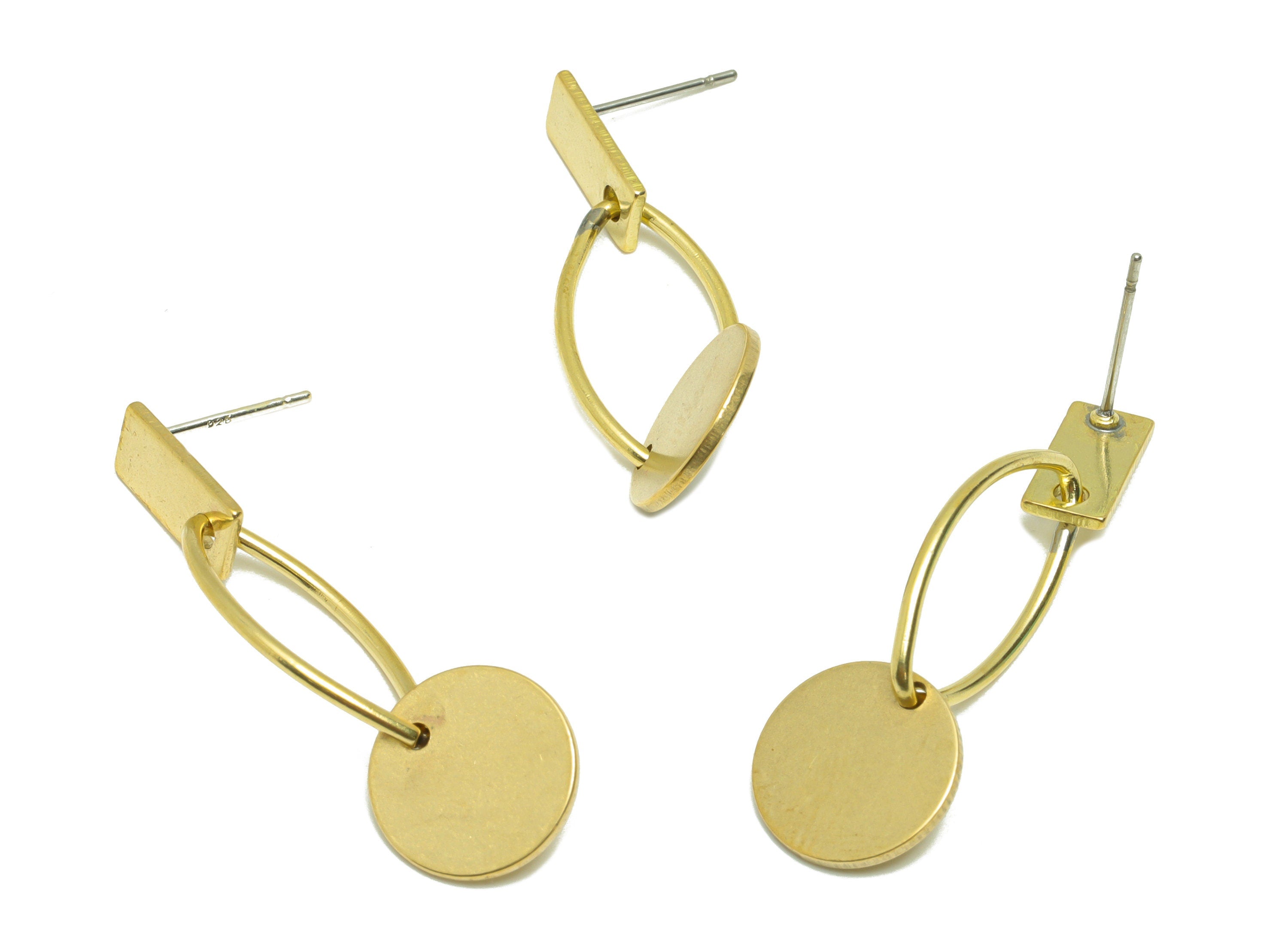 Brass Marquise Dangle Earring Post - Raw Brass Round Eye Earring - Rectangle Hang Earring Post - Geometry Earring Post - 38x10x1mm - PP9149 - DOMEDBAZAAR