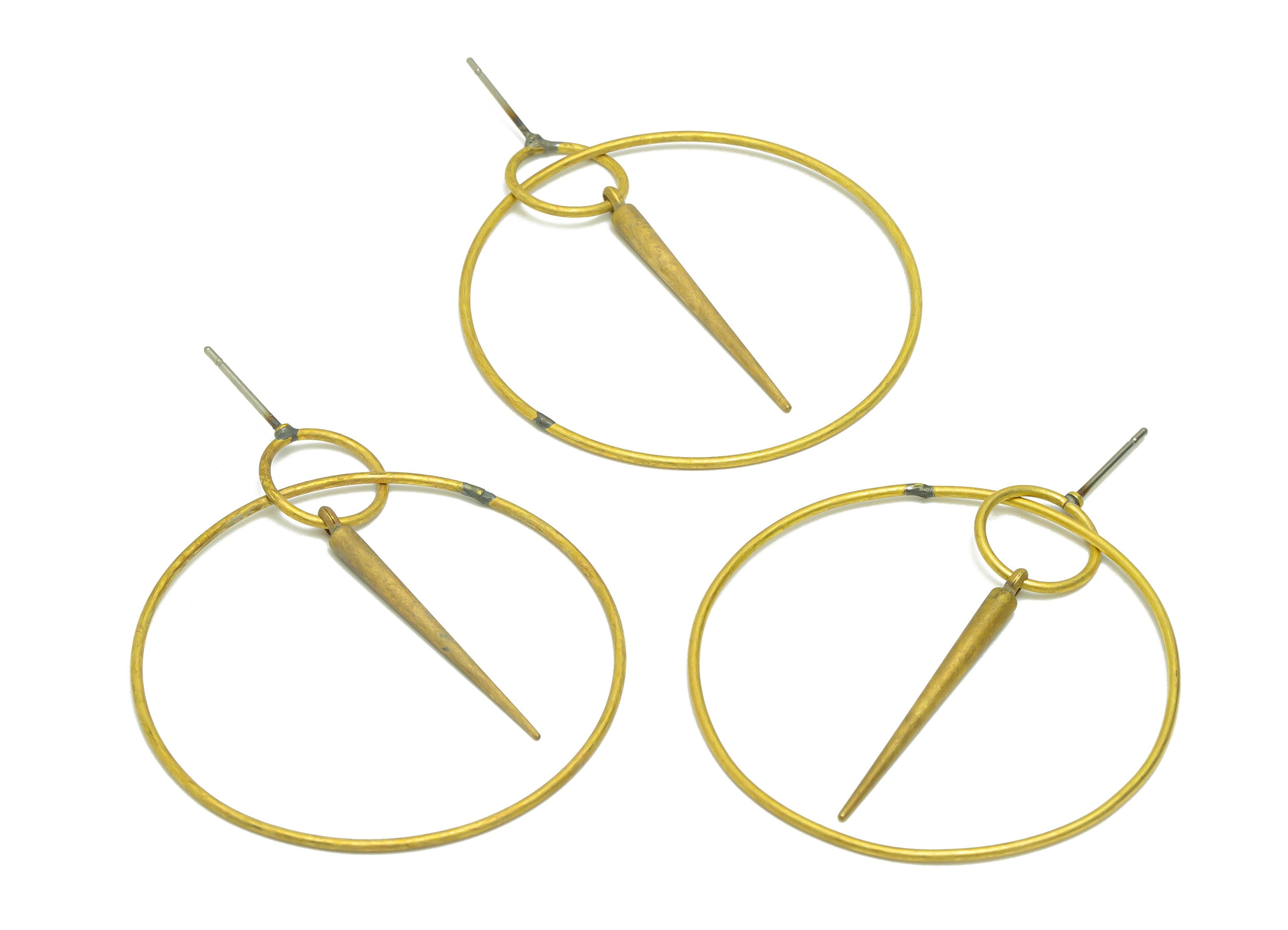 Brass Hoop Dangle Earring Post - Raw Brass Awl Earring Post - Dangle Pin Earring Post - Geometry Stick Earring Post - 48x40x1.11mm - PP9152 - DOMEDBAZAAR