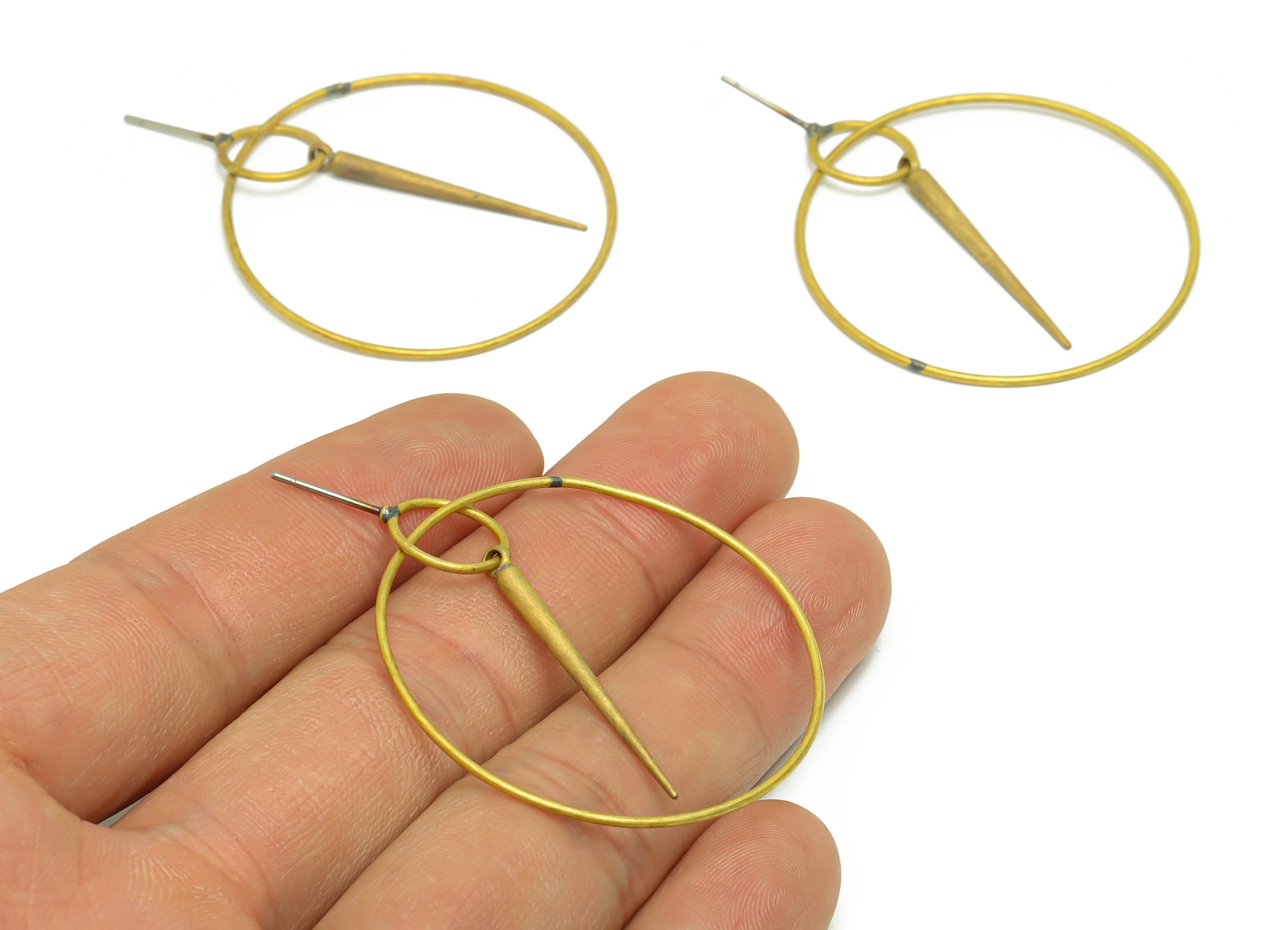 Brass Hoop Dangle Earring Post - Raw Brass Awl Earring Post - Dangle Pin Earring Post - Geometry Stick Earring Post - 48x40x1.11mm - PP9152 - DOMEDBAZAAR