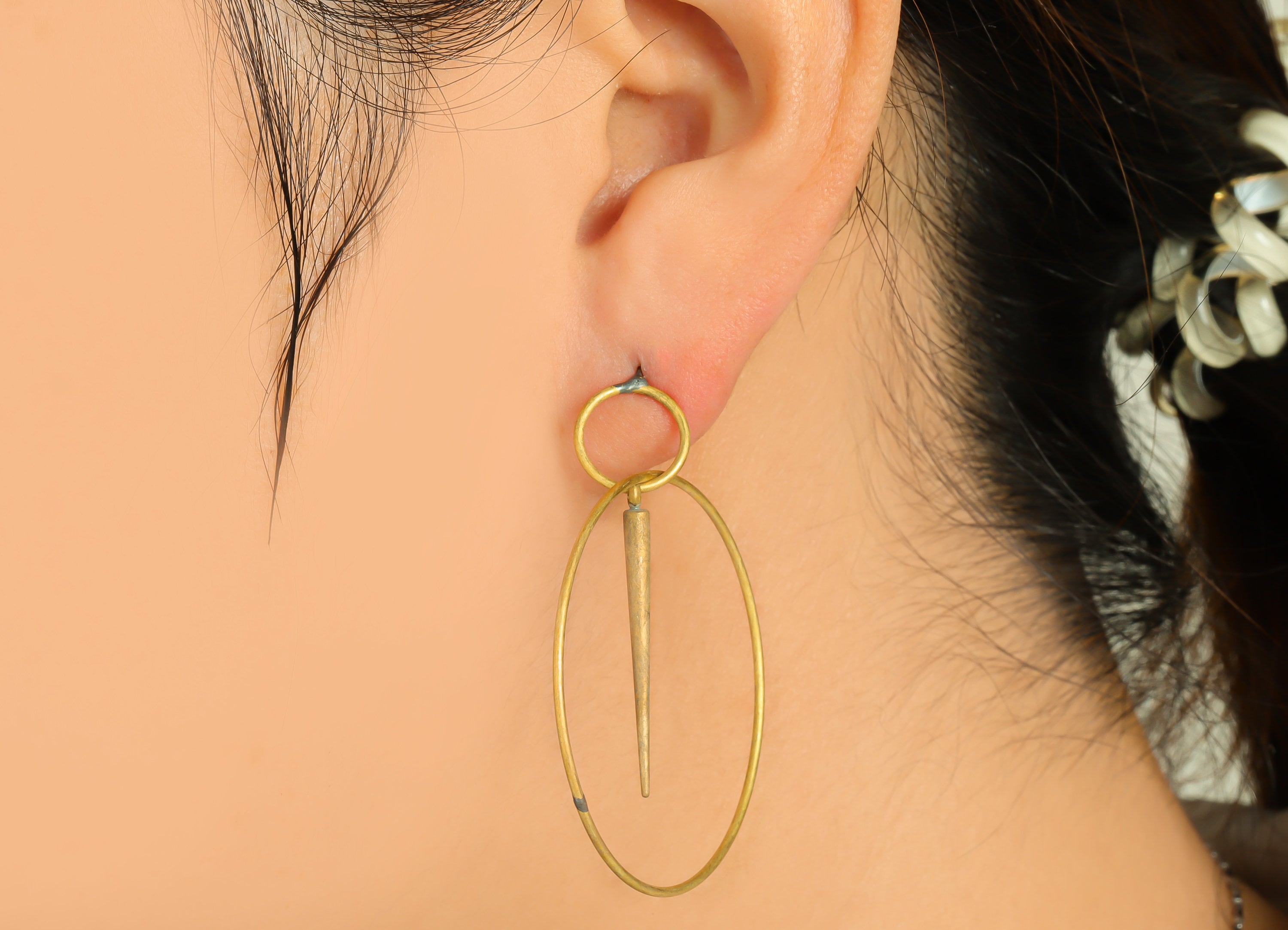 Brass Hoop Dangle Earring Post - Raw Brass Awl Earring Post - Dangle Pin Earring Post - Geometry Stick Earring Post - 48x40x1.11mm - PP9152 - DOMEDBAZAAR