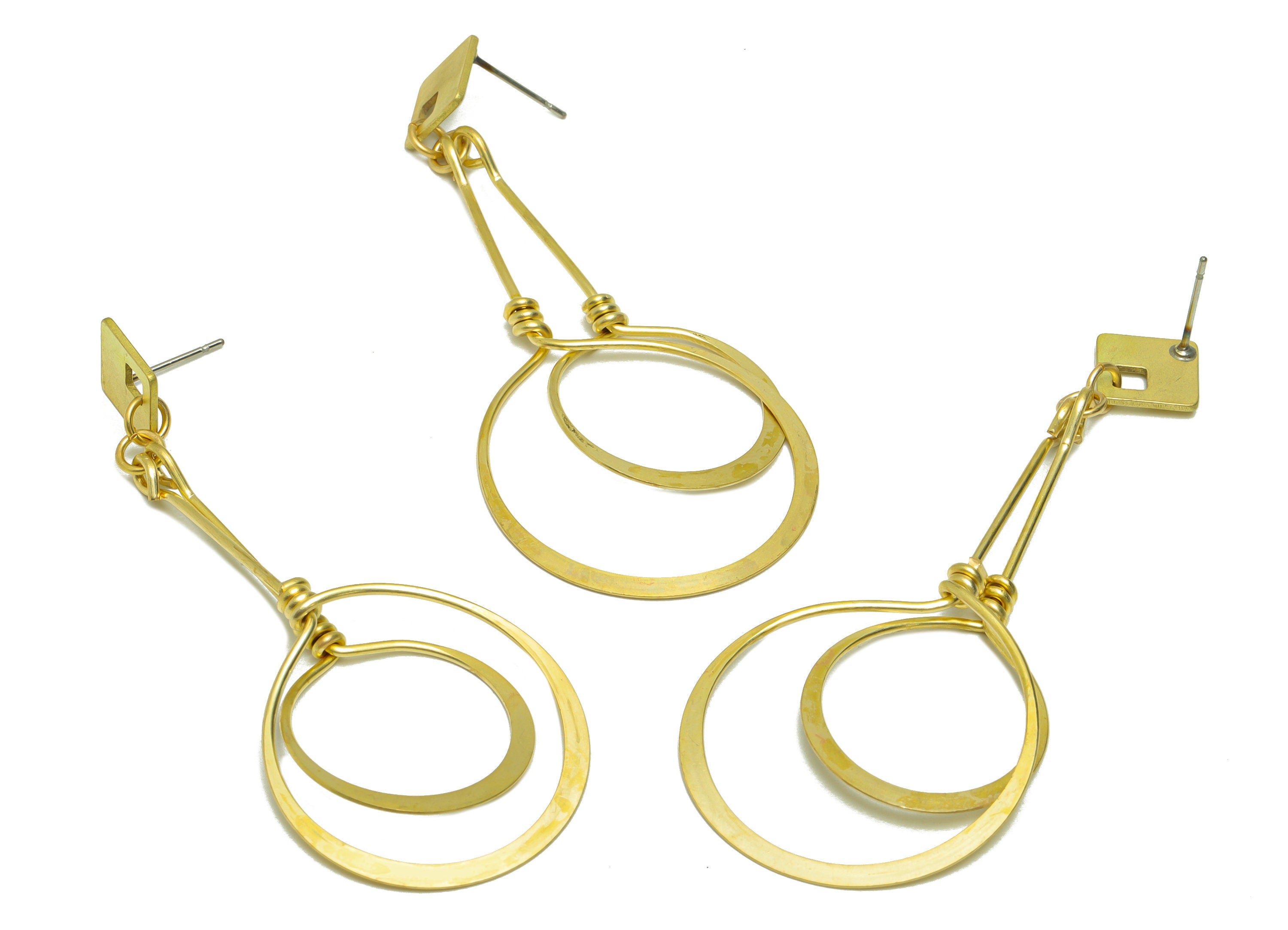 Brass Hammered Dangle Earring Post - Raw Brass Wire Square Earring Post - Dangle Earring Post - Geometry Earring Post - 69x29x0.8mm - PP9145 - DOMEDBAZAAR