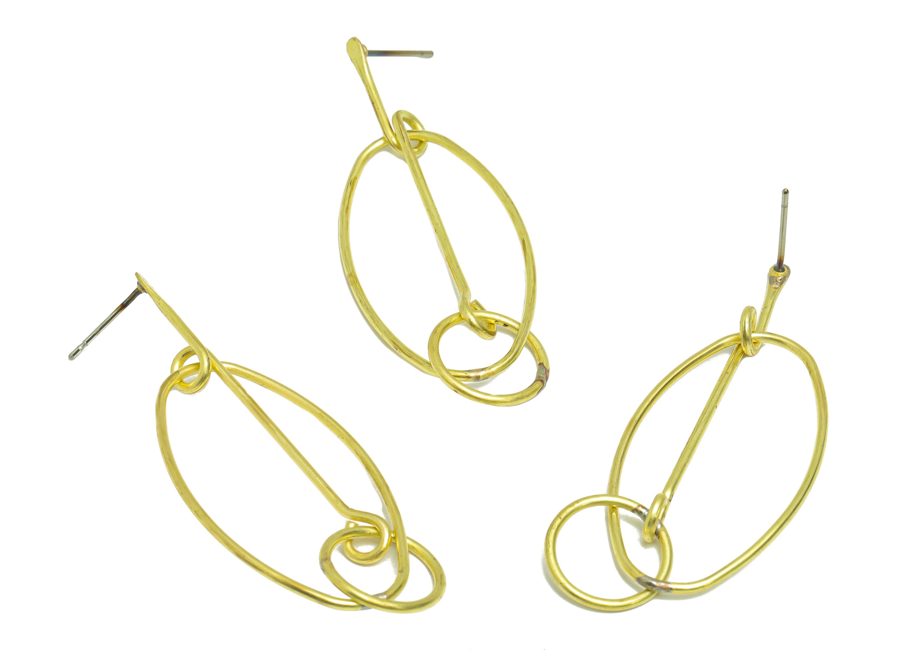 Brass Oval Dangle Earring Post - Raw Brass Wire Oval Earring Post - Stick Circle Earring Post - Geometry Earring Post - 54x19x1mm - PP9139 - DOMEDBAZAAR