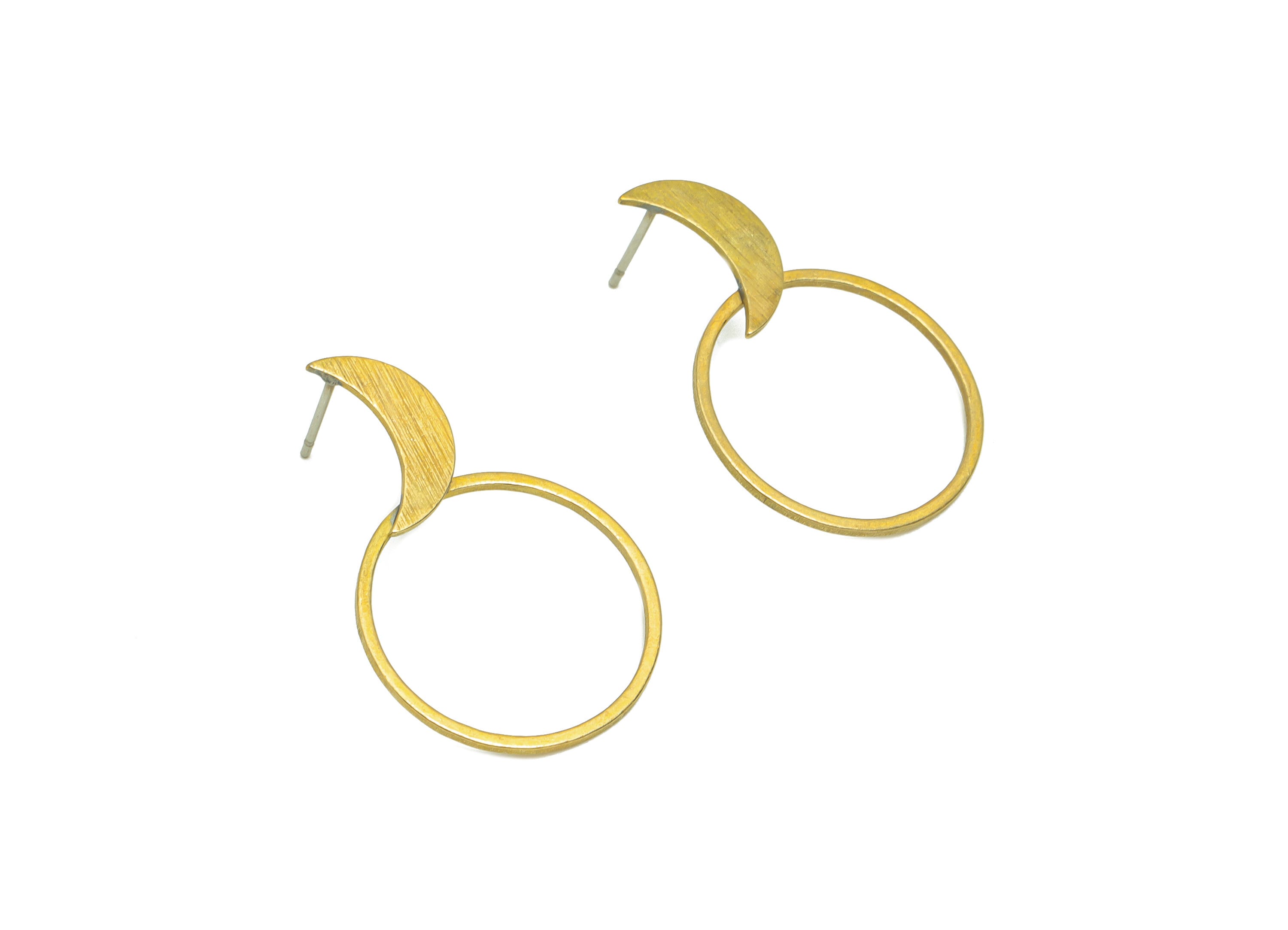 Brass Crescent Earring Post - Raw Brass Ring Textured Wire Earring Post - Round Moon Earring Post - Textured Earring Post - 29x19x1mm-PP9147 - DOMEDBAZAAR