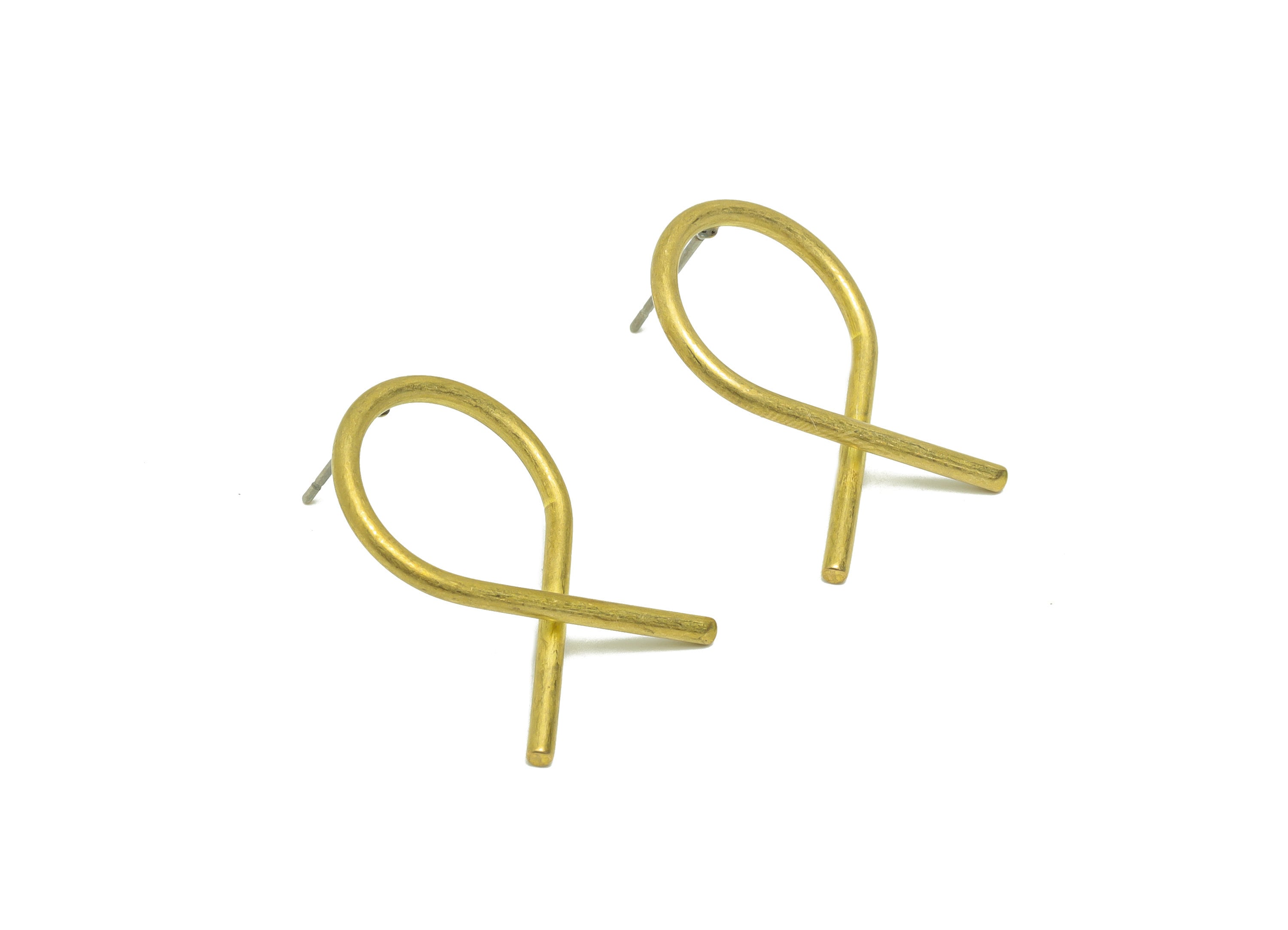 Brass Wire Earring Post - Raw Brass Twisted Stick Wire Earring Post - Cross Knot Earring Post - Bent Wire Earring Post - 28x18x1mm - PP9137 - DOMEDBAZAAR