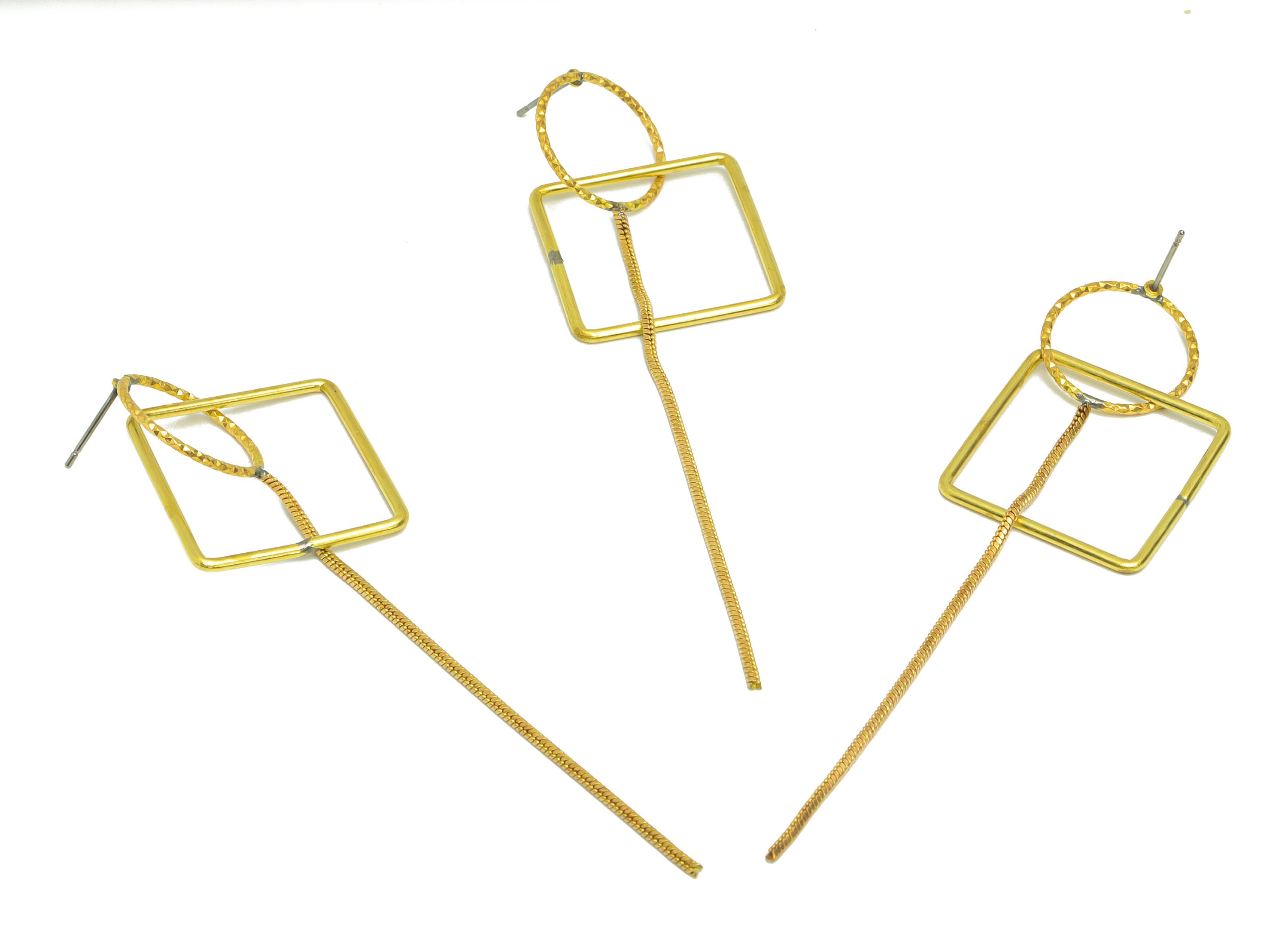 Brass Square Dangle Tassel Earring Post - Raw Brass Textured Round Earring Post - Dangle Tassel Chain Earring Post - 88x32x1.18mm - PP9126 - DOMEDBAZAAR