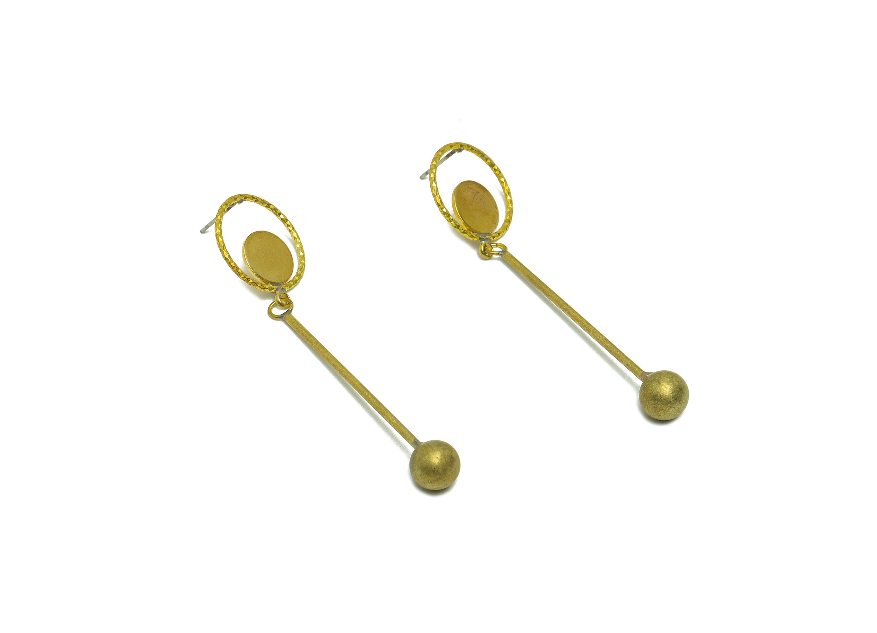 Brass Ball Dangle Wire Earring Post - Raw Brass Textured Stick Earring Post - Round Wire Ball Earring Post - 70x17x1.25mm - PP9141 - DOMEDBAZAAR