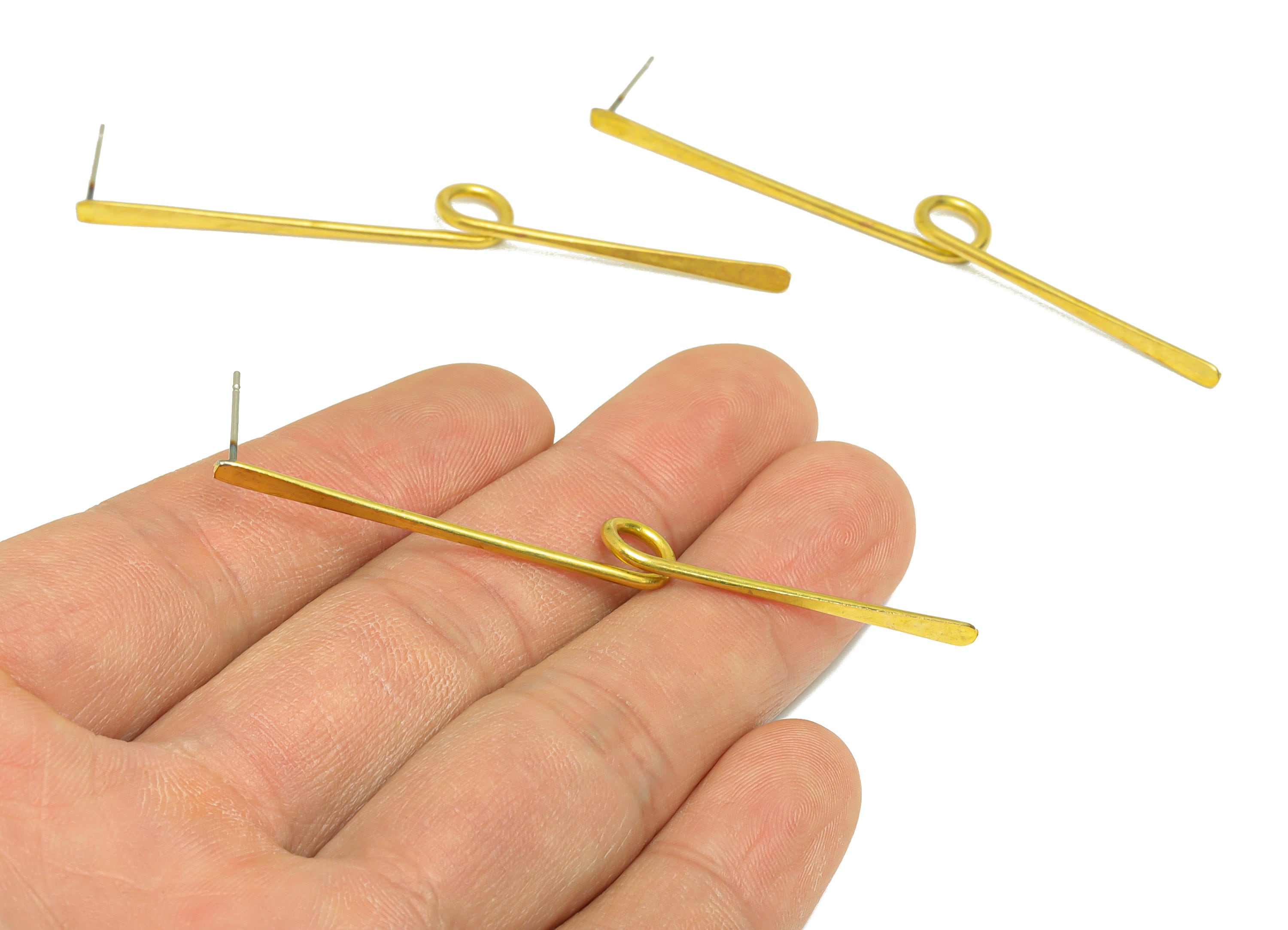 Brass Hammered Wire Earring Post - Raw Brass Stick Knot Earring Post - Twisted Wire Earring Post - Hammered Bar Post - 71x2x0.75mm - PP9142 - DOMEDBAZAAR