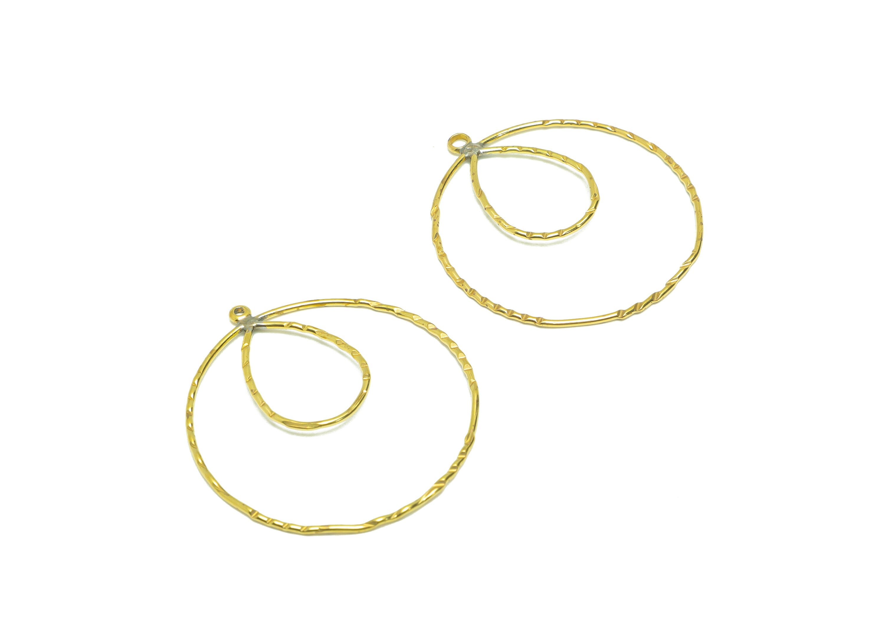 Brass Round Wire Earring Charm - Brass Hammered Hoop Wire Earring Charm - Textured Wire Earring Charm - Earring Charm - 39x37x1mm -PP9032 - DOMEDBAZAAR