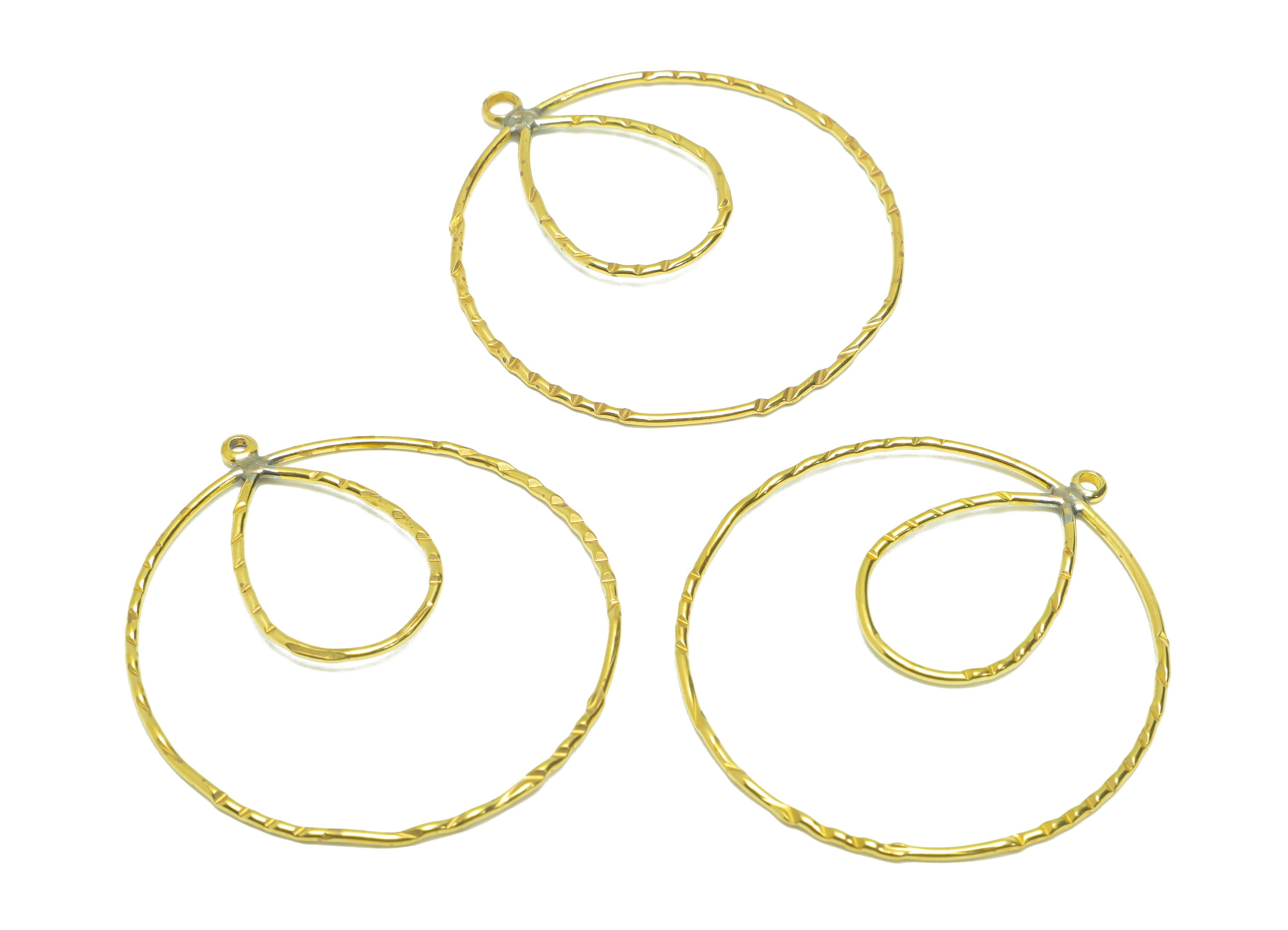 Brass Round Wire Earring Charm - Brass Hammered Hoop Wire Earring Charm - Textured Wire Earring Charm - Earring Charm - 39x37x1mm -PP9032 - DOMEDBAZAAR