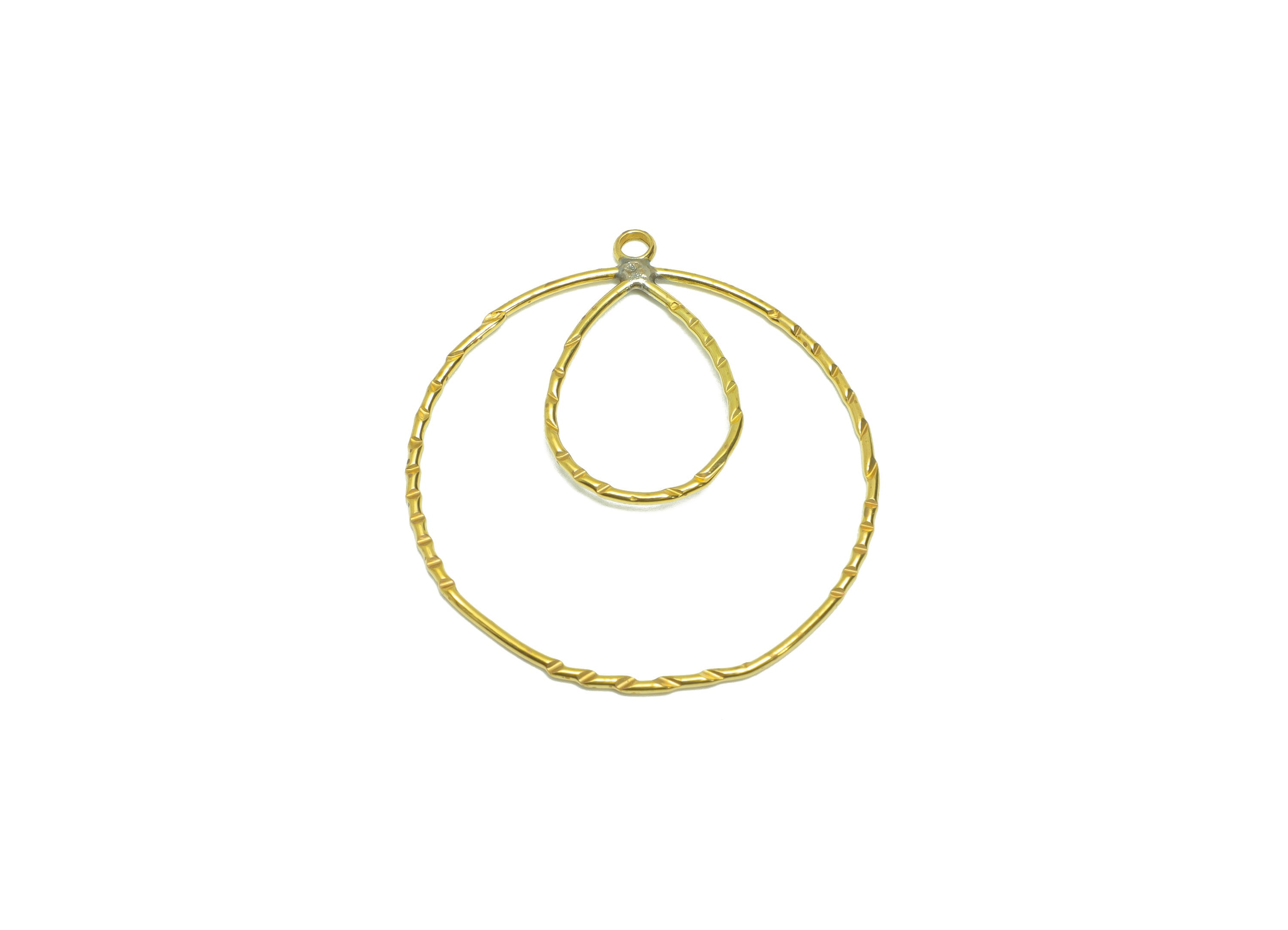 Brass Round Wire Earring Charm - Brass Hammered Hoop Wire Earring Charm - Textured Wire Earring Charm - Earring Charm - 39x37x1mm -PP9032 - DOMEDBAZAAR