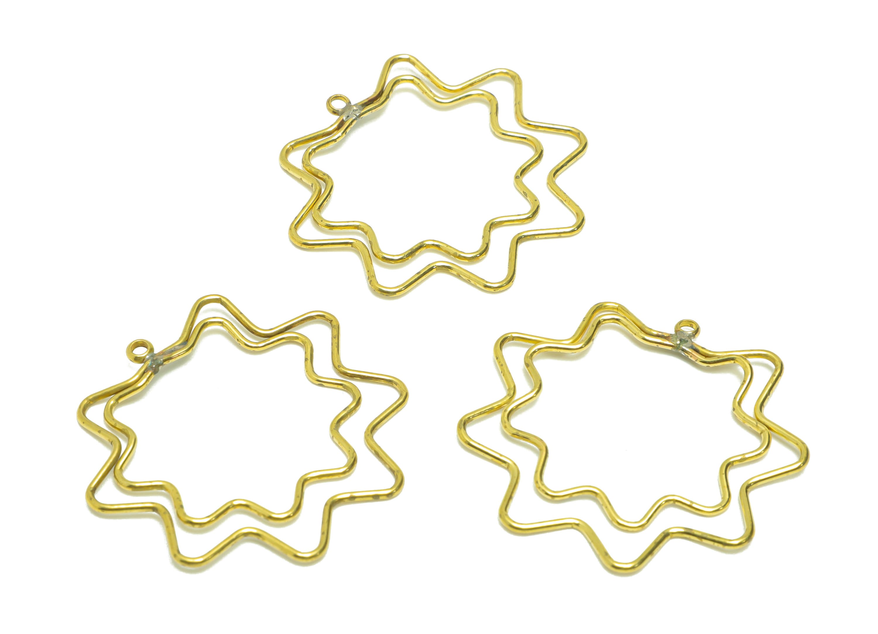 Brass Star Wire Earring Charm - Brass Double Star Wire Earring Charm - Wavy Wire Earring Charm - Geometry Earring Charm- 32x35x1mm -PP9087 - DOMEDBAZAAR