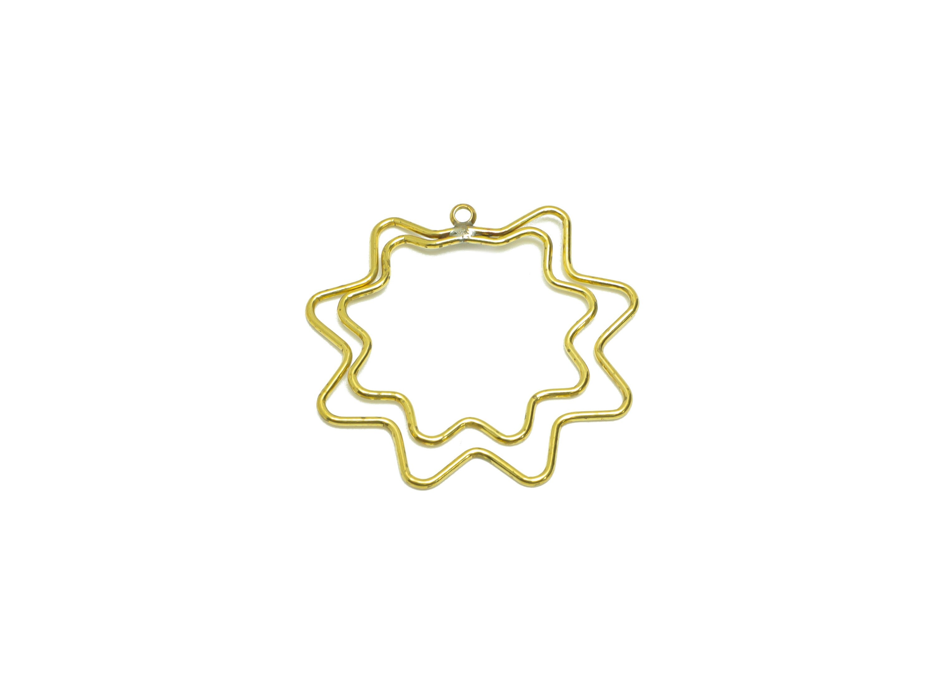 Brass Star Wire Earring Charm - Brass Double Star Wire Earring Charm - Wavy Wire Earring Charm - Geometry Earring Charm- 32x35x1mm -PP9087 - DOMEDBAZAAR