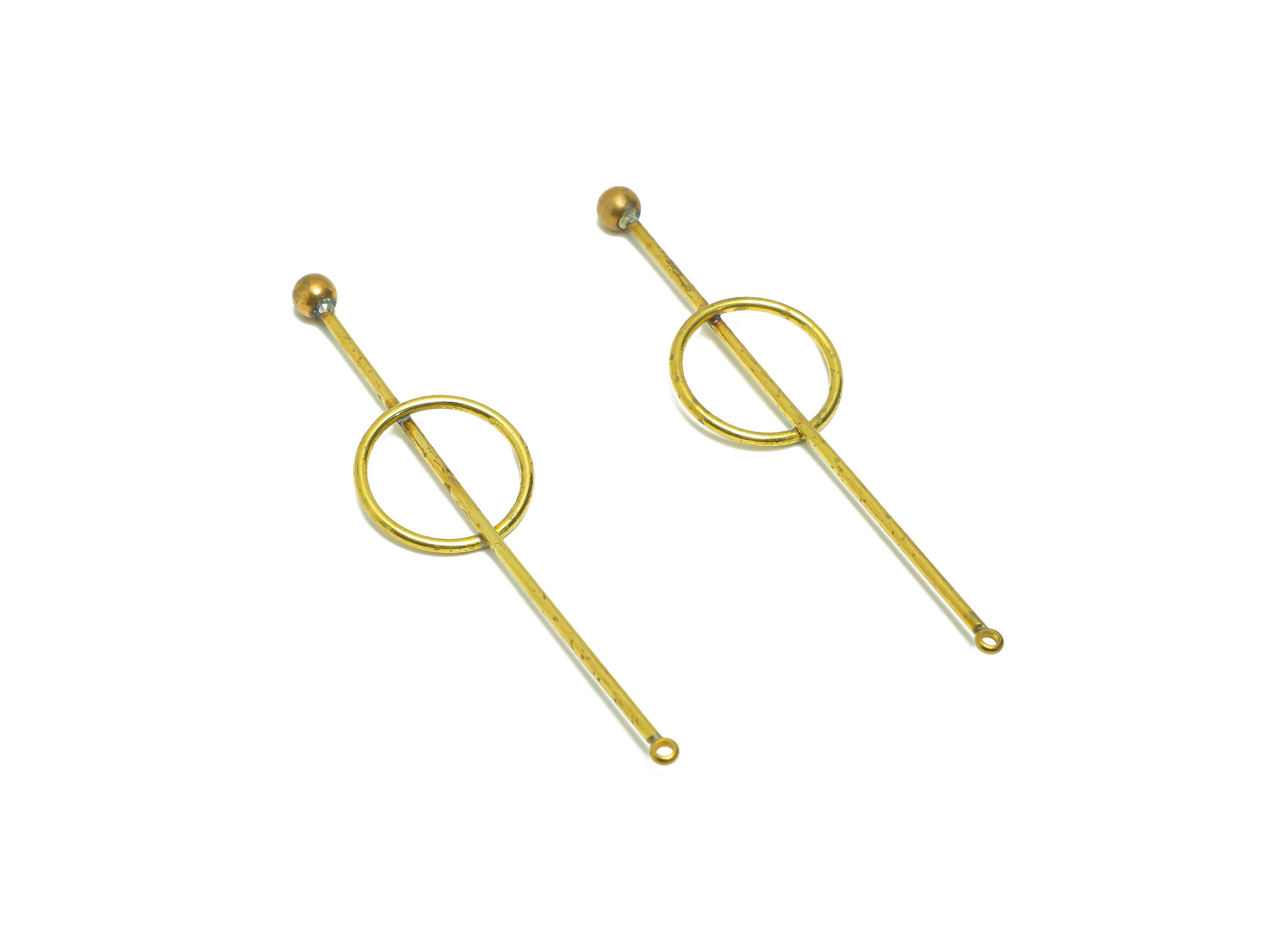 Round Stick Wire Earring Charm - Brass Round Bar Wire Earring Charm -Brass Ball Earring Charm - Geometry Earring Charm- 73.04x18x1mm-PP9092 - DOMEDBAZAAR