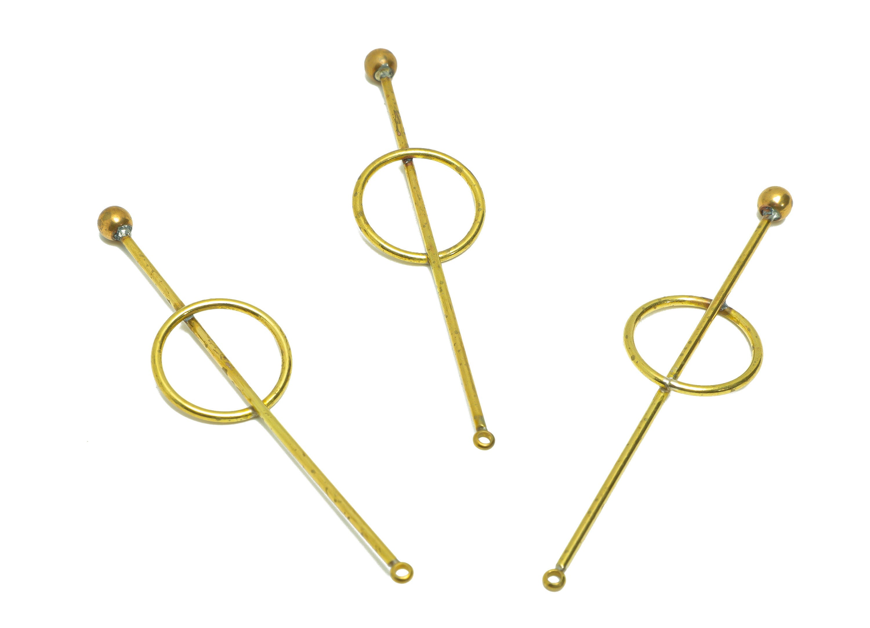 Round Stick Wire Earring Charm - Brass Round Bar Wire Earring Charm -Brass Ball Earring Charm - Geometry Earring Charm- 73.04x18x1mm-PP9092 - DOMEDBAZAAR