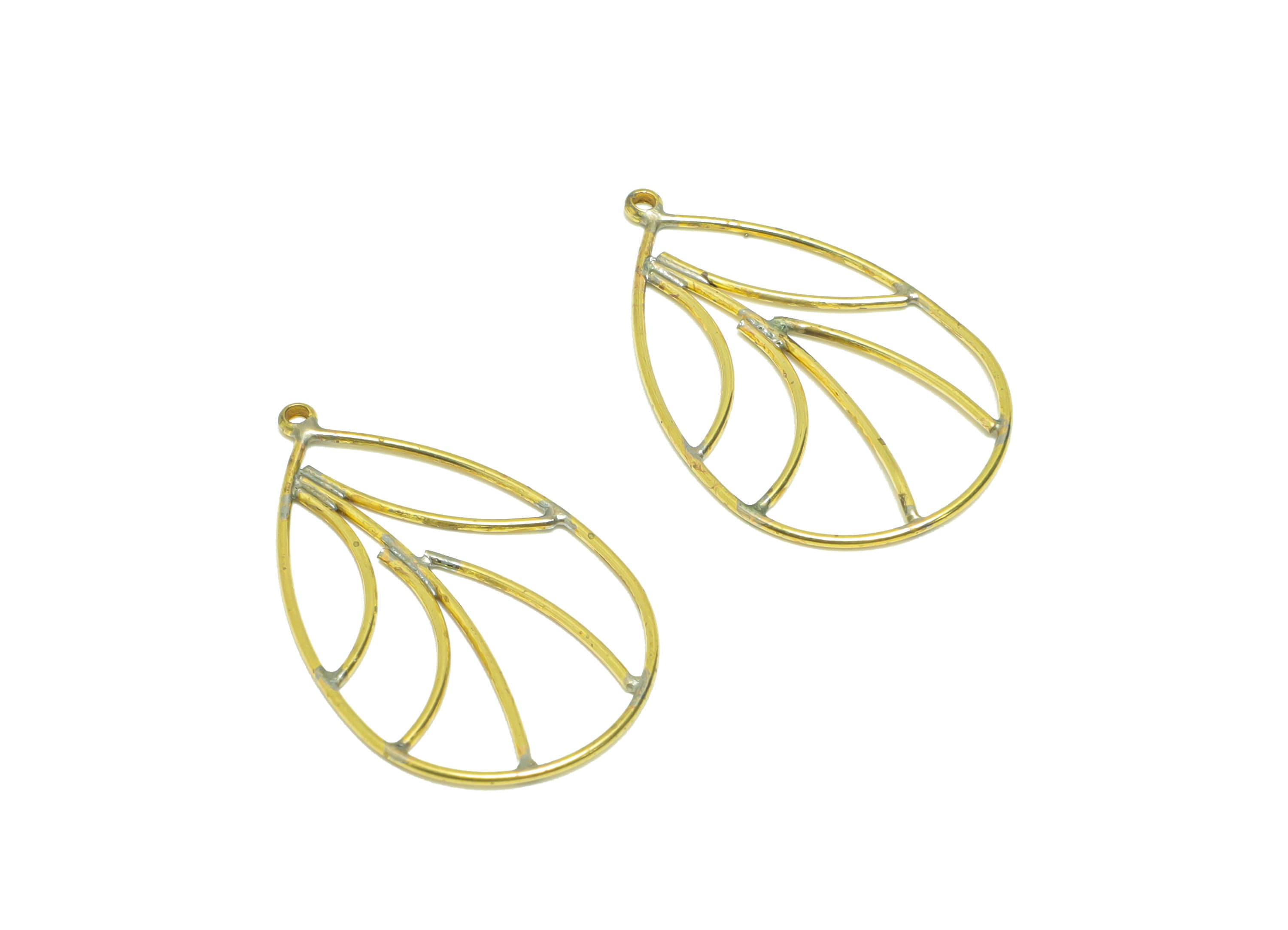 Brass Drop Wire Earring Charm - Brass Teardrop Wire Earring Charm - Brass Nervure Earring Charm - Teardrop Earring Charm - 31x19x1mm-PP9071 - DOMEDBAZAAR