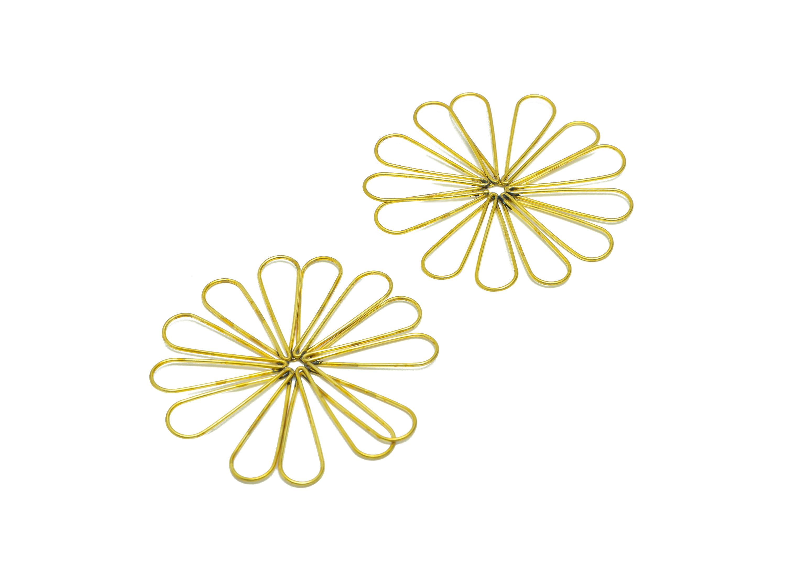 Brass Flower Wire Earring Charm - Brass Daisy Wire Earring Charm - Brass Botanical Earring Charm - Drop Earring Charm - 54x54x1mm-PP9068 - DOMEDBAZAAR
