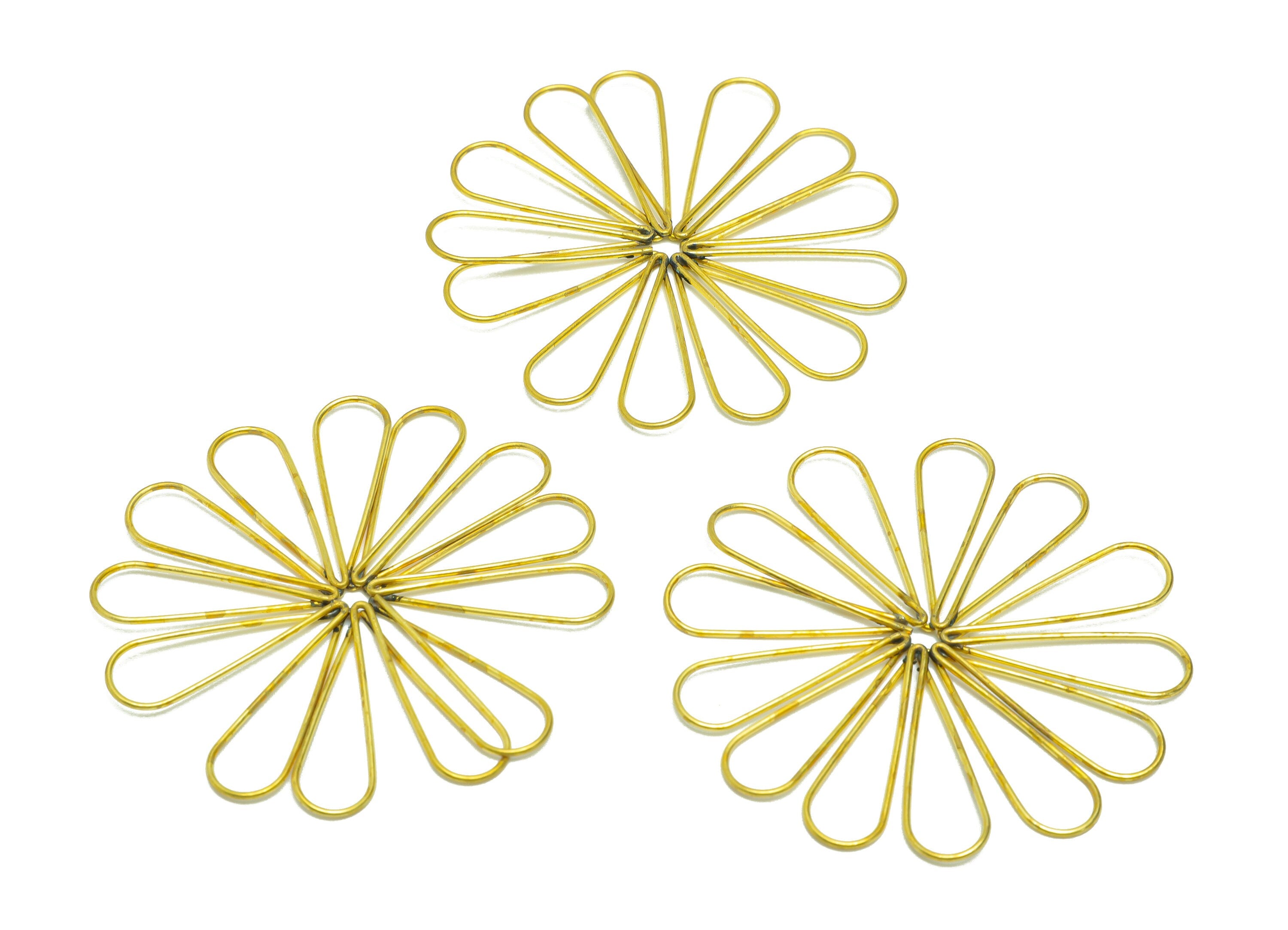 Brass Flower Wire Earring Charm - Brass Daisy Wire Earring Charm - Brass Botanical Earring Charm - Drop Earring Charm - 54x54x1mm-PP9068 - DOMEDBAZAAR