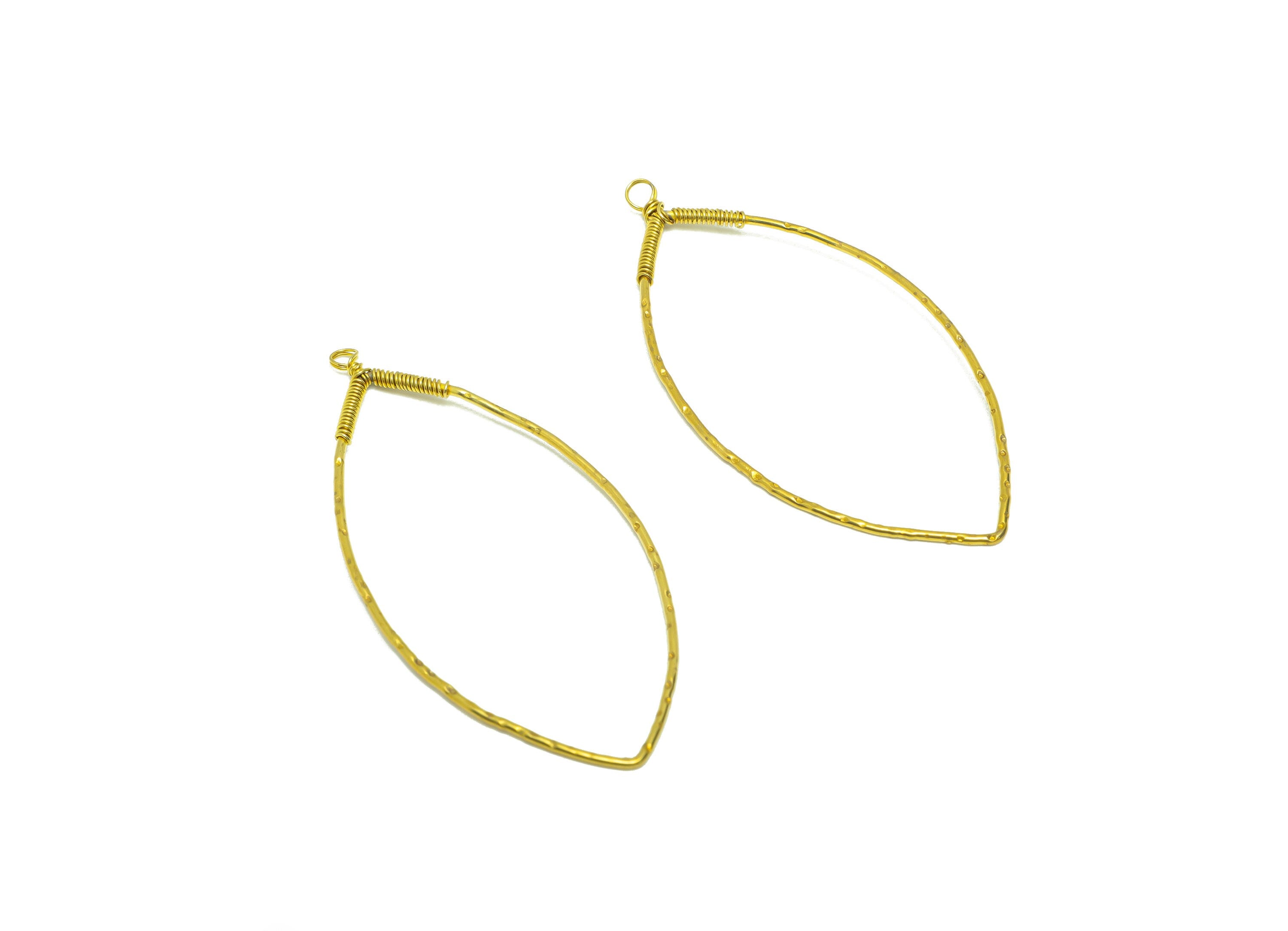 Marquise Wire Earring Charm - Brass Hammered Geometry Wire Earring Charm - Textured Earring Charm - Spring Earring Charm - 56x27x1mm -PP9034 - DOMEDBAZAAR