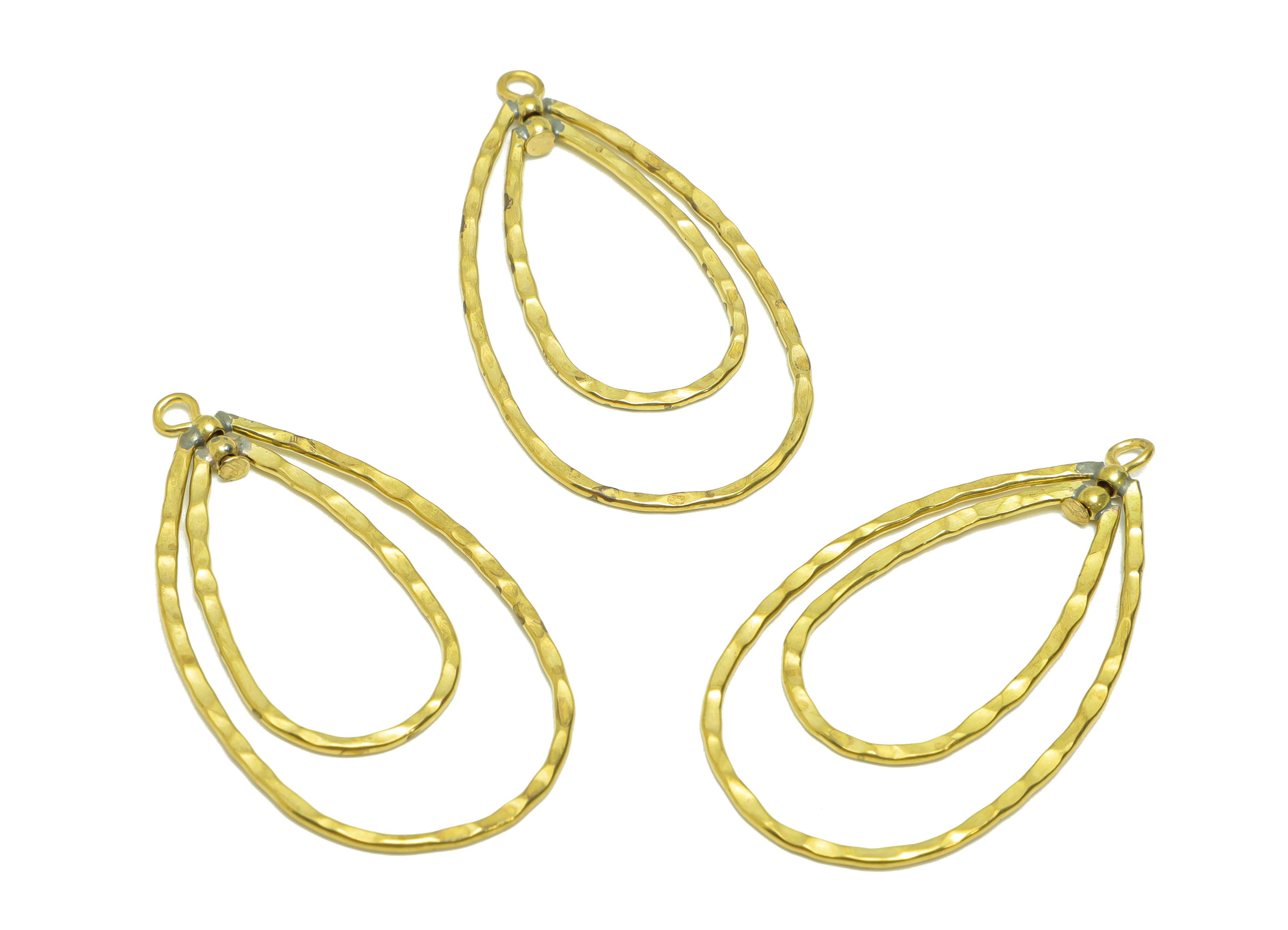Teardrop Wire Earring Charm - Brass Hammered Geometry Wire Earring Charm - Drop Earring Charm - Hammered Earring Charm - 44x24x1mm -PP9019 - DOMEDBAZAAR