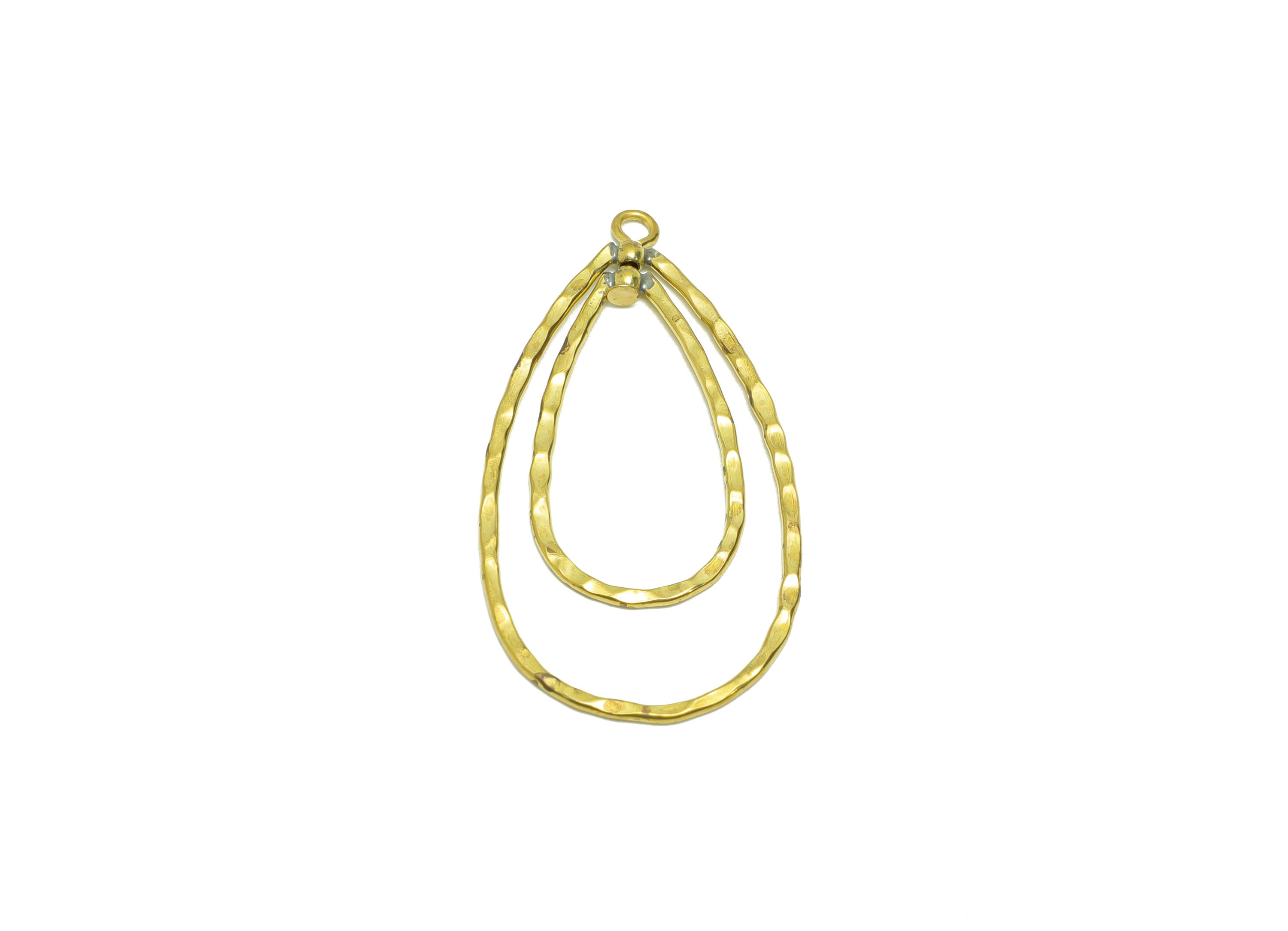 Teardrop Wire Earring Charm - Brass Hammered Geometry Wire Earring Charm - Drop Earring Charm - Hammered Earring Charm - 44x24x1mm -PP9019 - DOMEDBAZAAR