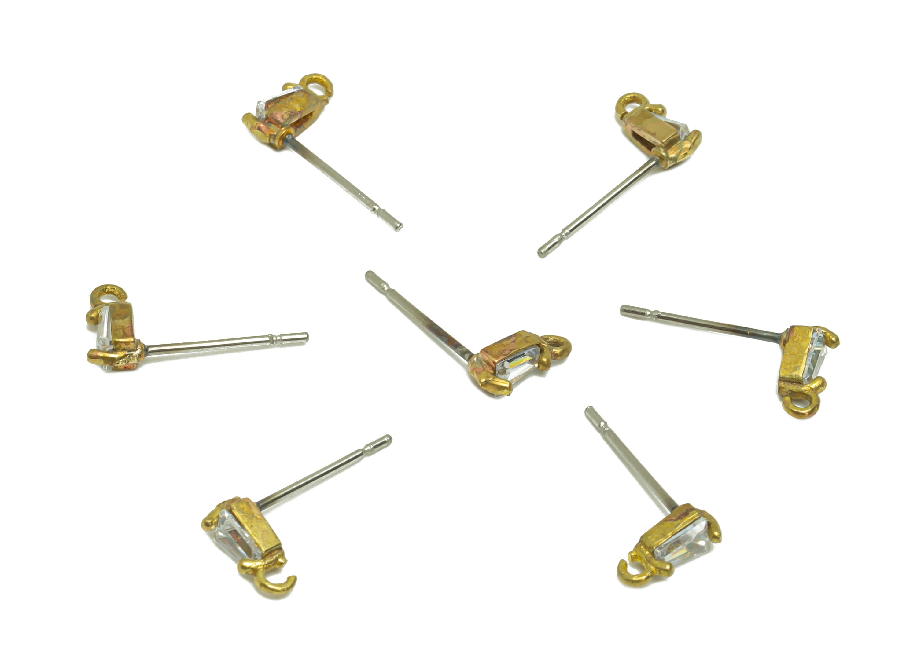 Brass Trapezoid Earring Post - Raw Brass Geometry Zircon Earring Post - Brass Cubic Zircon Earring Post - Post With Loop - 15x7x3mm - PP8967 - DOMEDBAZAAR
