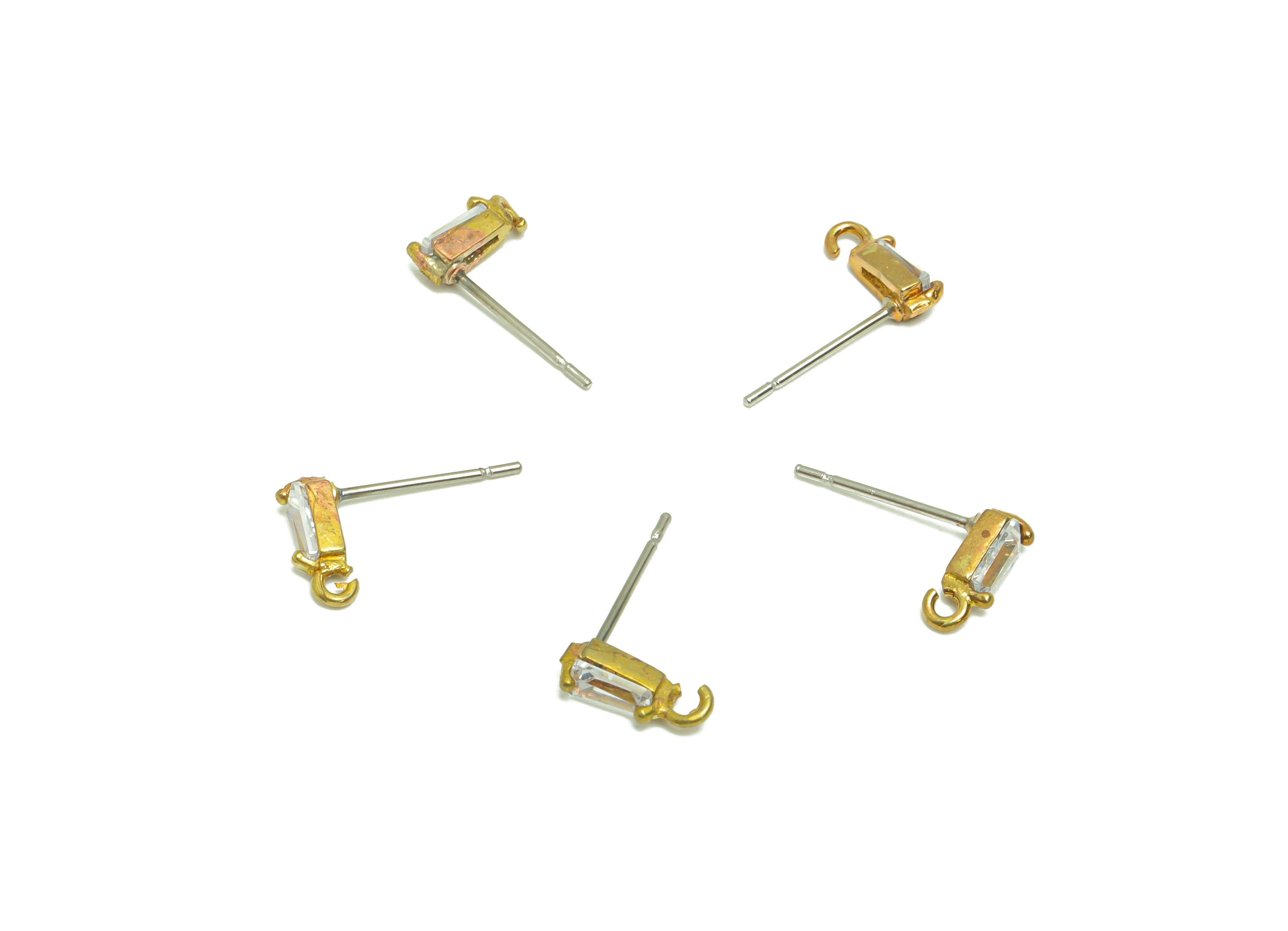 Brass Trapezoid Earring Post - Raw Brass Geometry Zircon Earring Post - Brass Cubic Zircon Earring Post - Post With Loop - 15x8x2mm - PP8968 - DOMEDBAZAAR