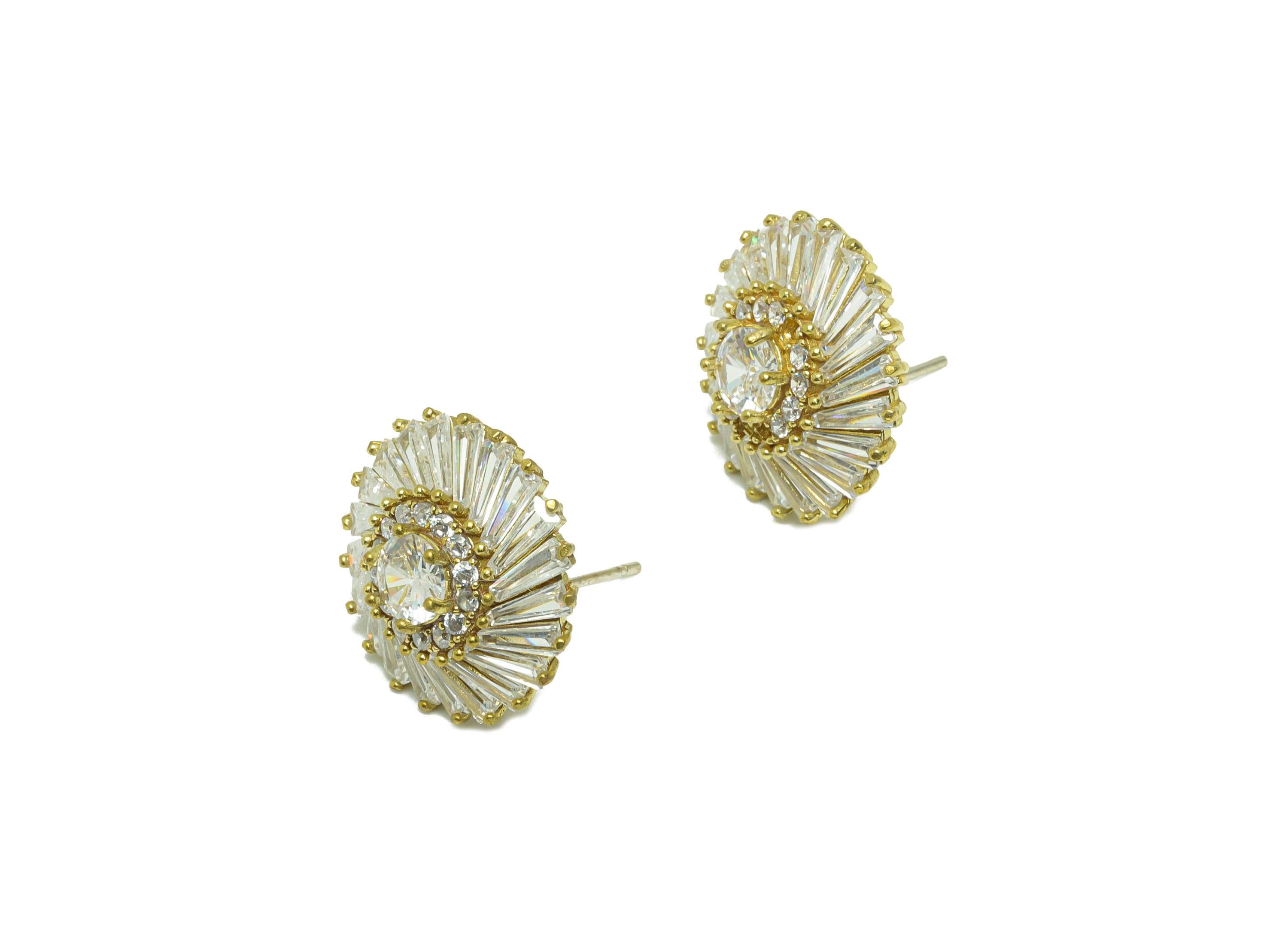 Brass CZ Flower Earring Post - Raw Brass Spiral Zircon Earring Post - Brass Cubic Zircon Earring Post - Flower Post - 18x18x6mm - PP8962 - DOMEDBAZAAR