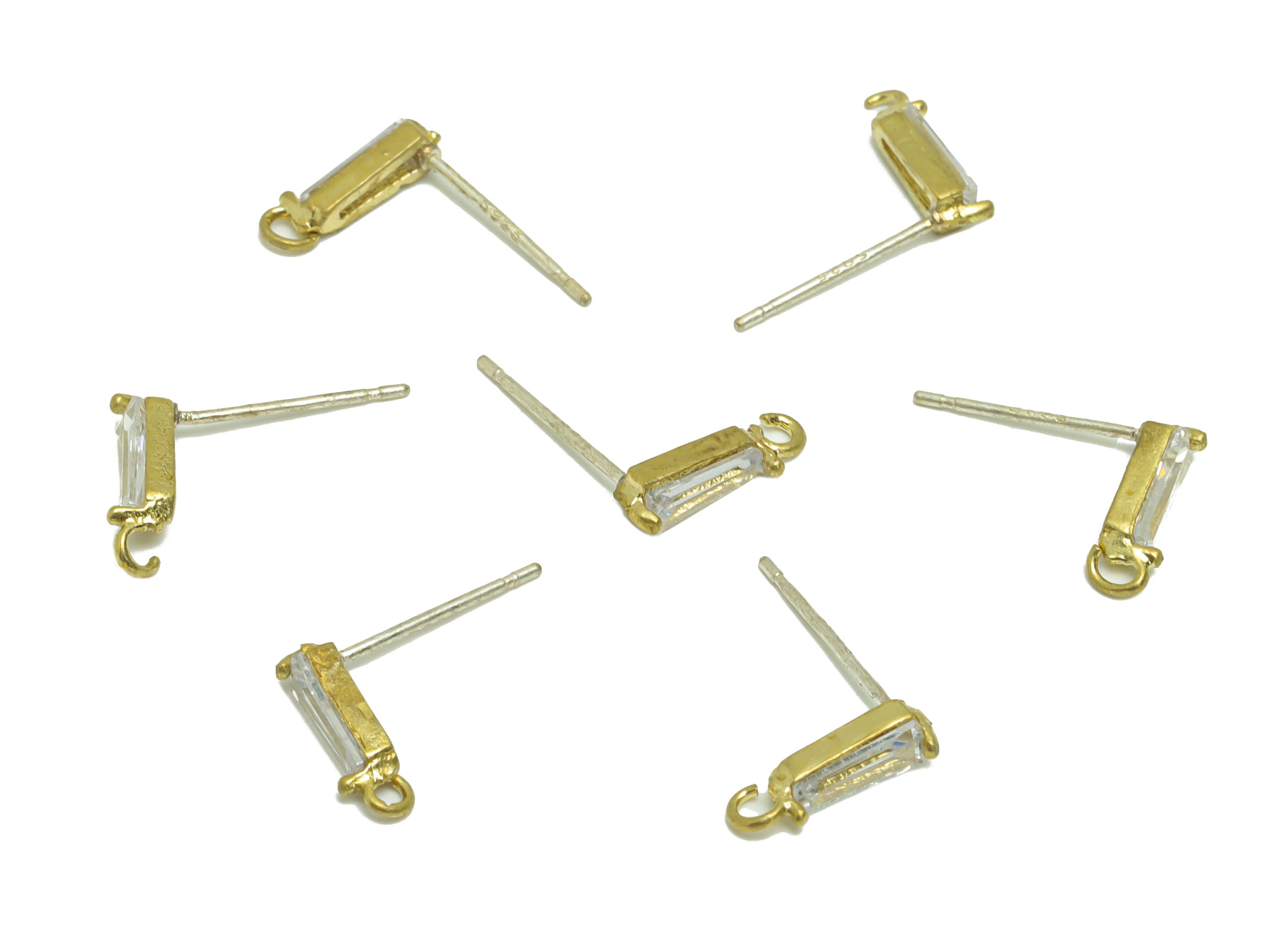 Brass Trapezoid Earring Post - Raw Brass Geometry Zircon Earring Post - Brass Cubic Zircon Earring Post - Post With Loop - 14x10x3mm -PP8969 - DOMEDBAZAAR
