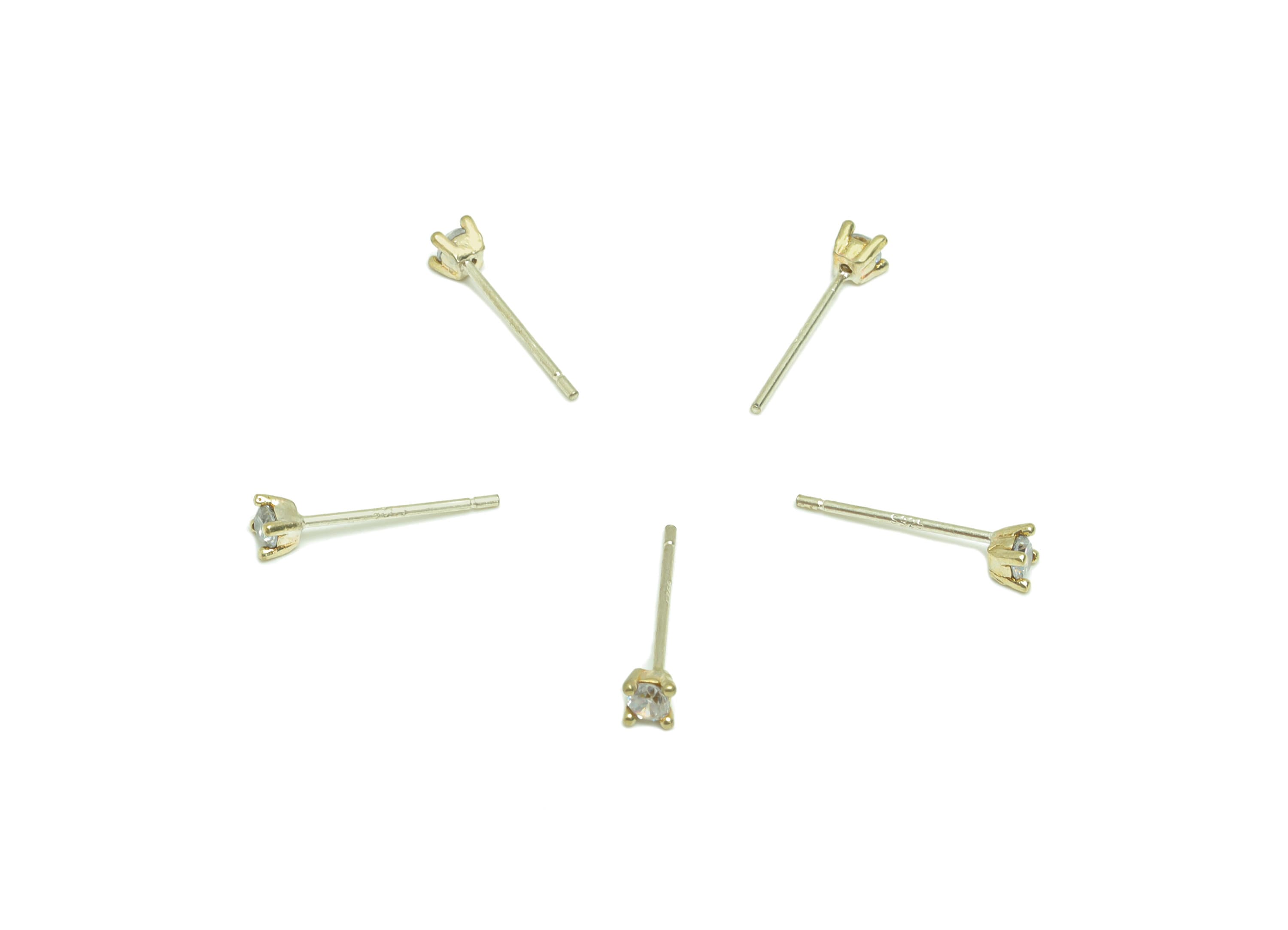 Brass Round Earring Post - Raw Brass Minimalist Zircon Earring Post - Brass Cubic Zircon Earring Post - Mini Zircon Post - 13x3x3mm -PP8975 - DOMEDBAZAAR