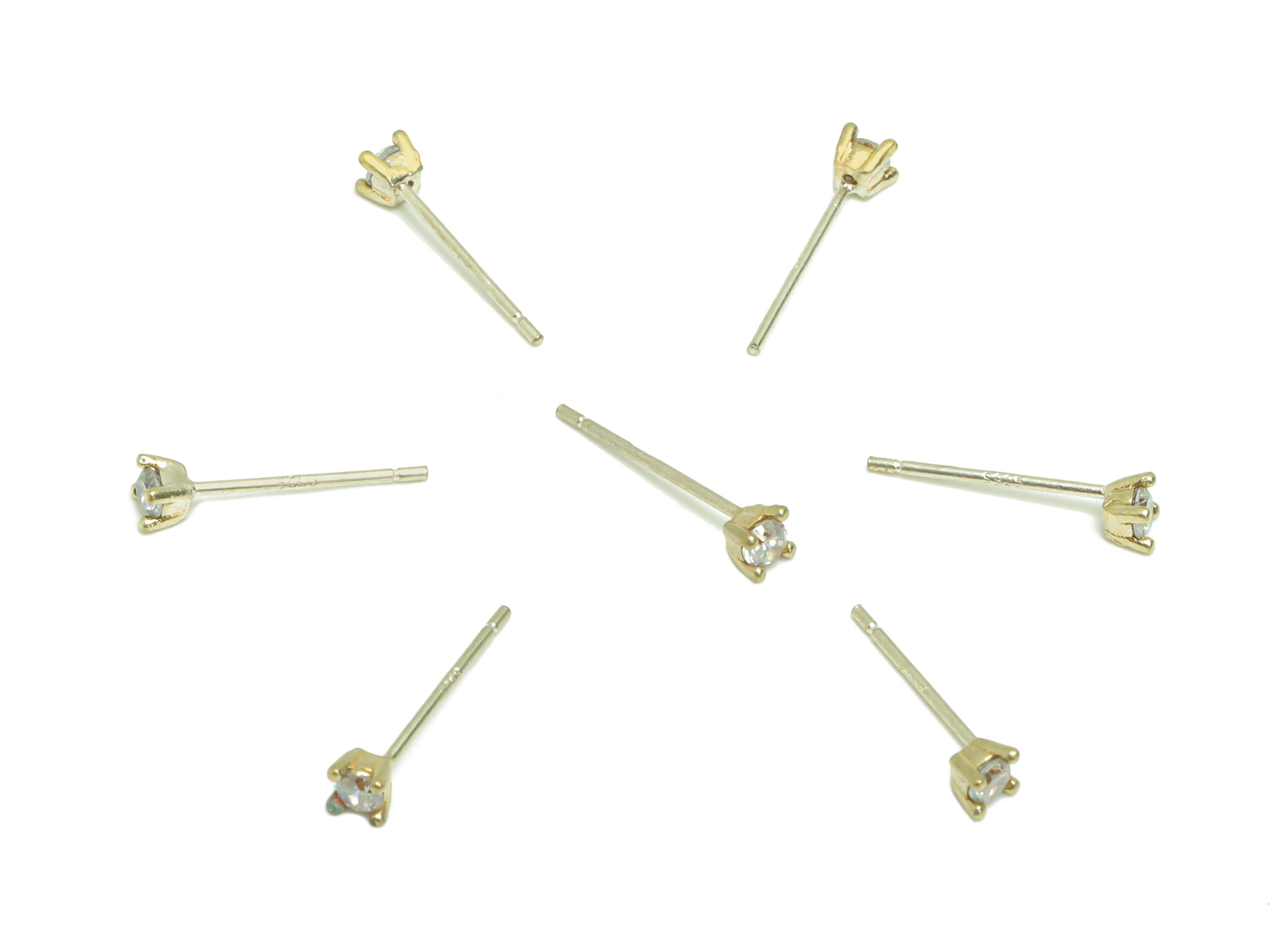 Brass Round Earring Post - Raw Brass Minimalist Zircon Earring Post - Brass Cubic Zircon Earring Post - Mini Zircon Post - 13x3x3mm -PP8975 - DOMEDBAZAAR