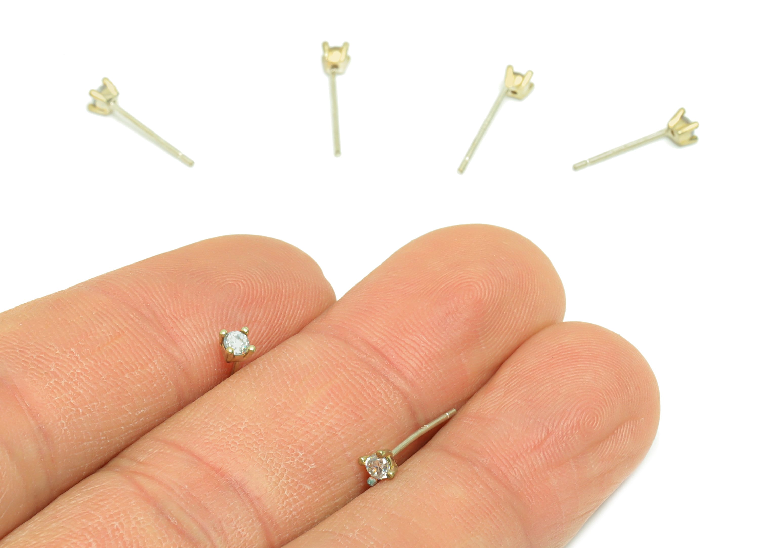 Brass Round Earring Post - Raw Brass Minimalist Zircon Earring Post - Brass Cubic Zircon Earring Post - Mini Zircon Post - 13x3x3mm -PP8975 - DOMEDBAZAAR
