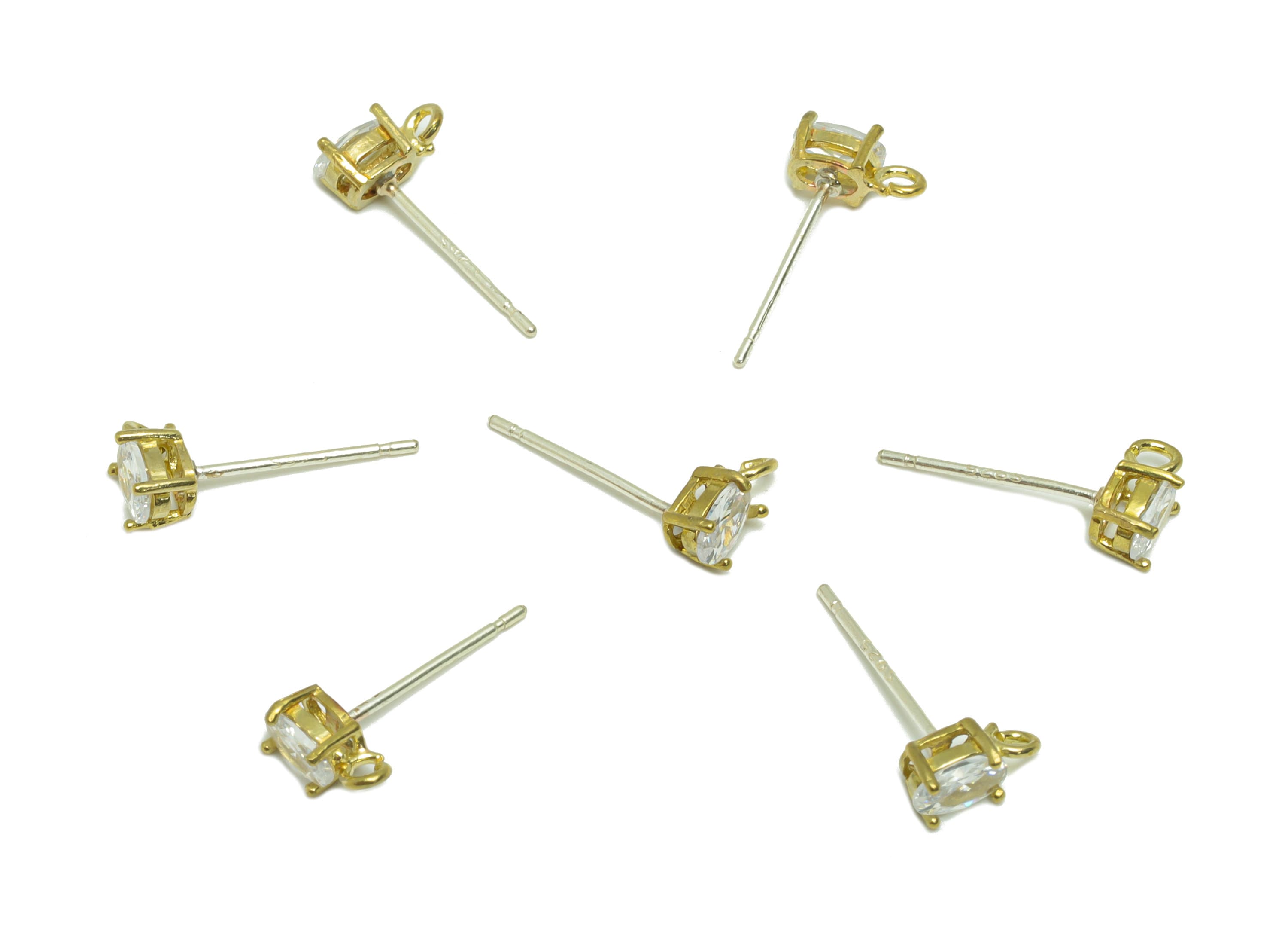 Brass Oval Earring Post - Raw Brass Geometry Zircon Earring Post - Brass Cubic Zircon Earring Post - Post With Loop - 15x7x3.61mm -PP8974 - DOMEDBAZAAR