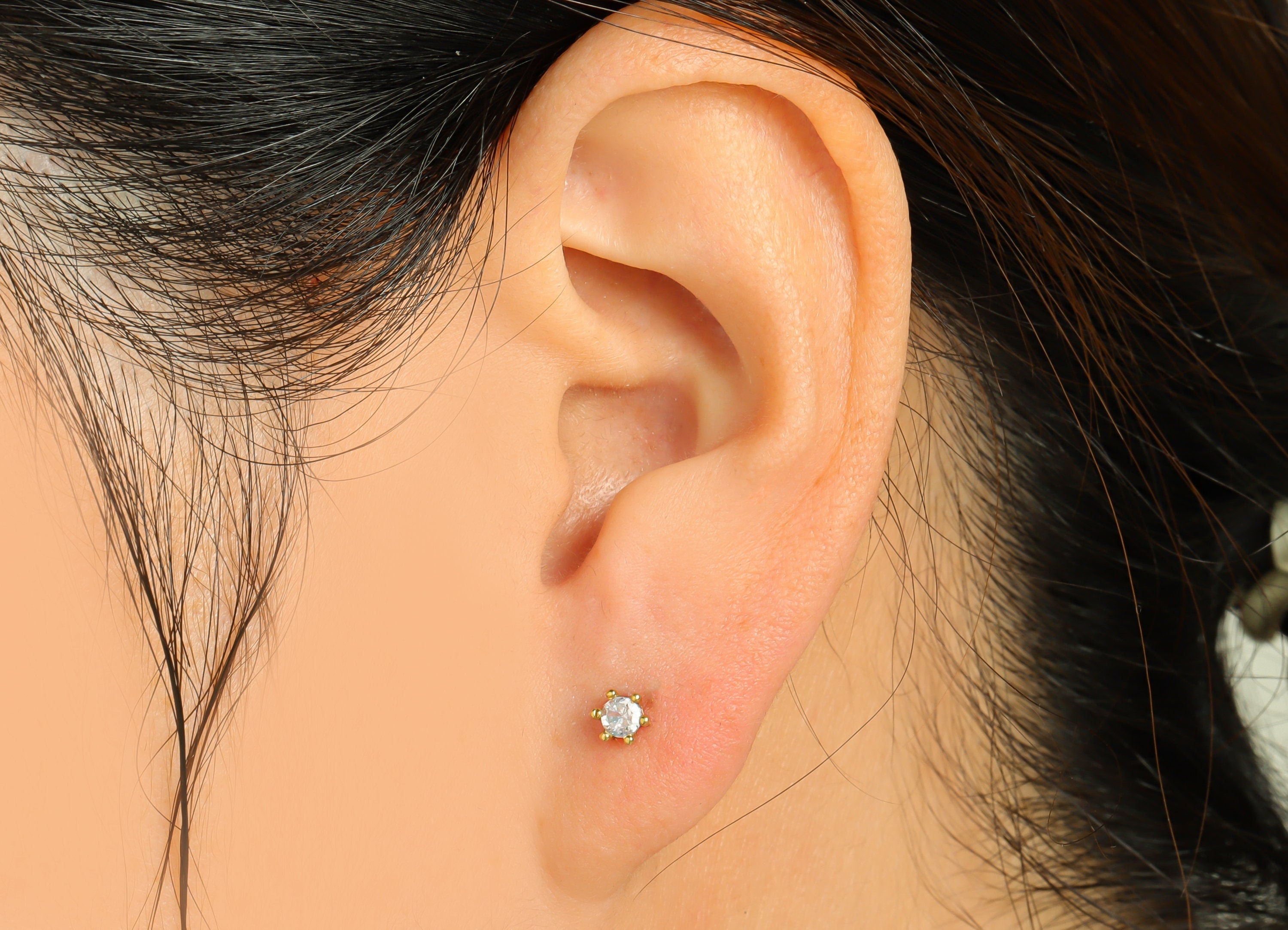 Brass Round Earring Post - Raw Brass Circle Zircon Earring Post - Brass Cubic Zircon Earring Post - Mini Zircon Post - 14x3x3.83mm -PP8976 - DOMEDBAZAAR